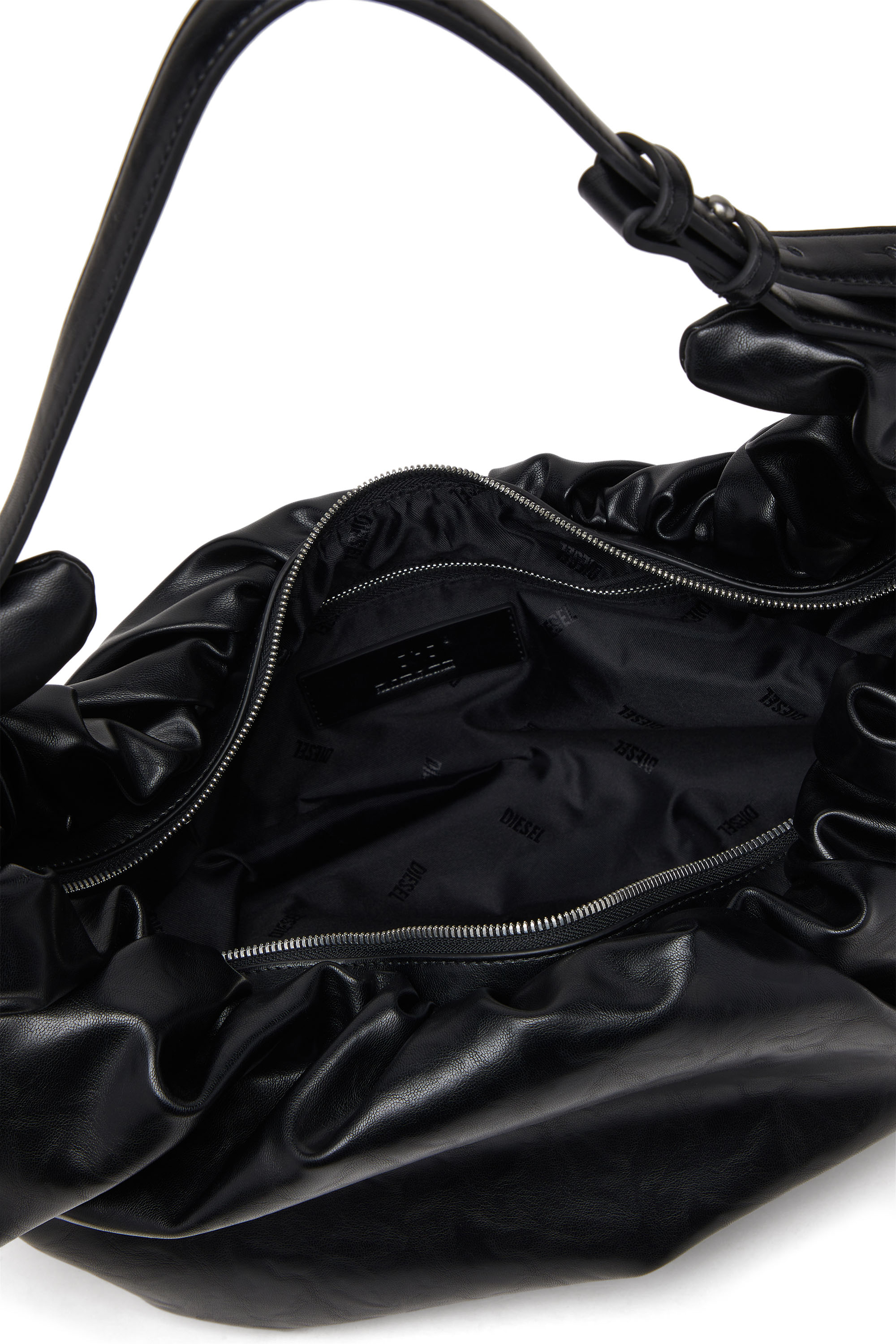 Diesel - GRAB-D HOBO L, Bolso hobo grande fruncido en PU brillante Mujer in Negro - 3
