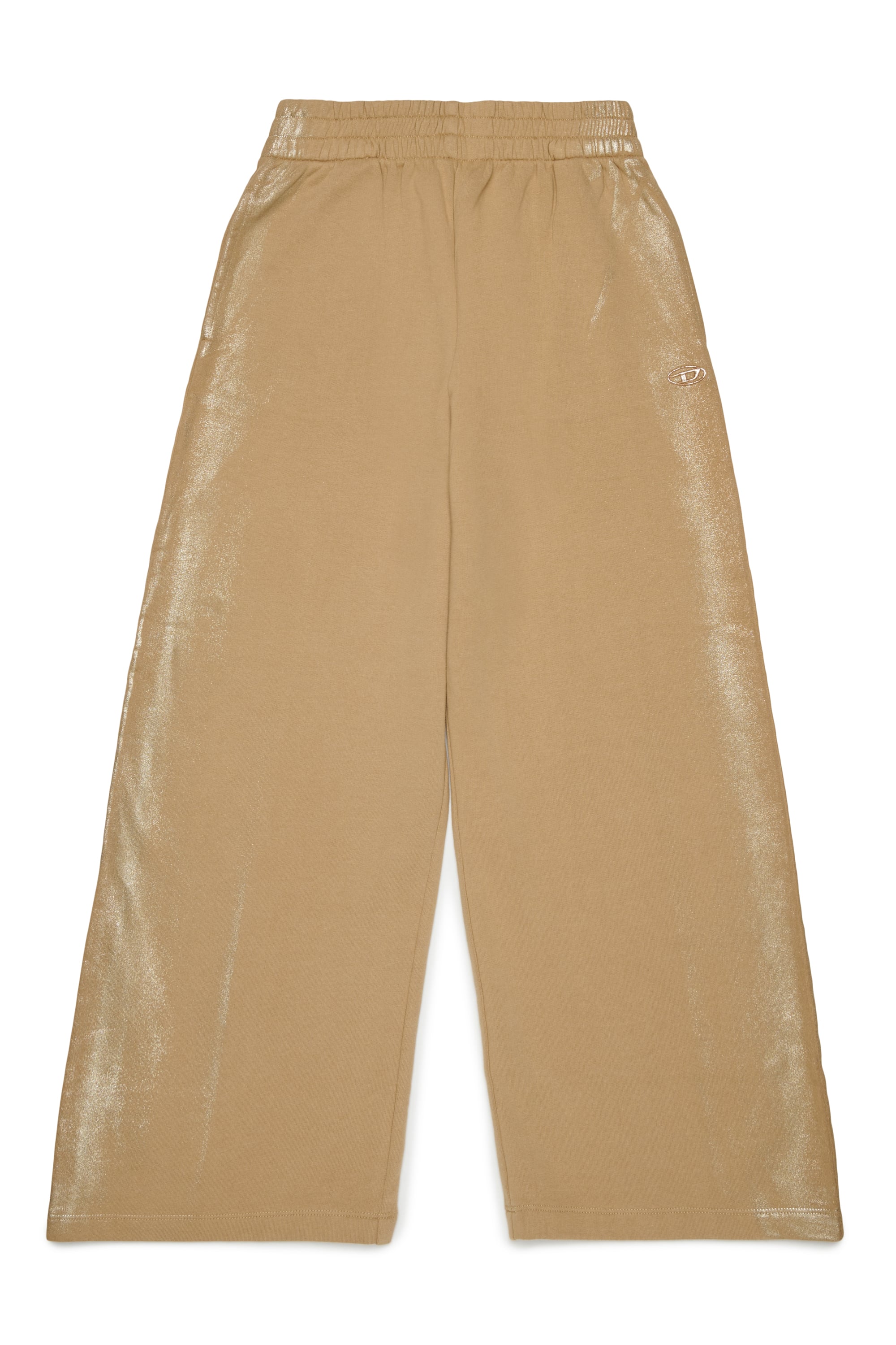 Diesel - PAELIC, Pantal&oacute;n sweatpants wide-leg con efecto met&aacute;lico Mujer in Marr&oacute;n - 1