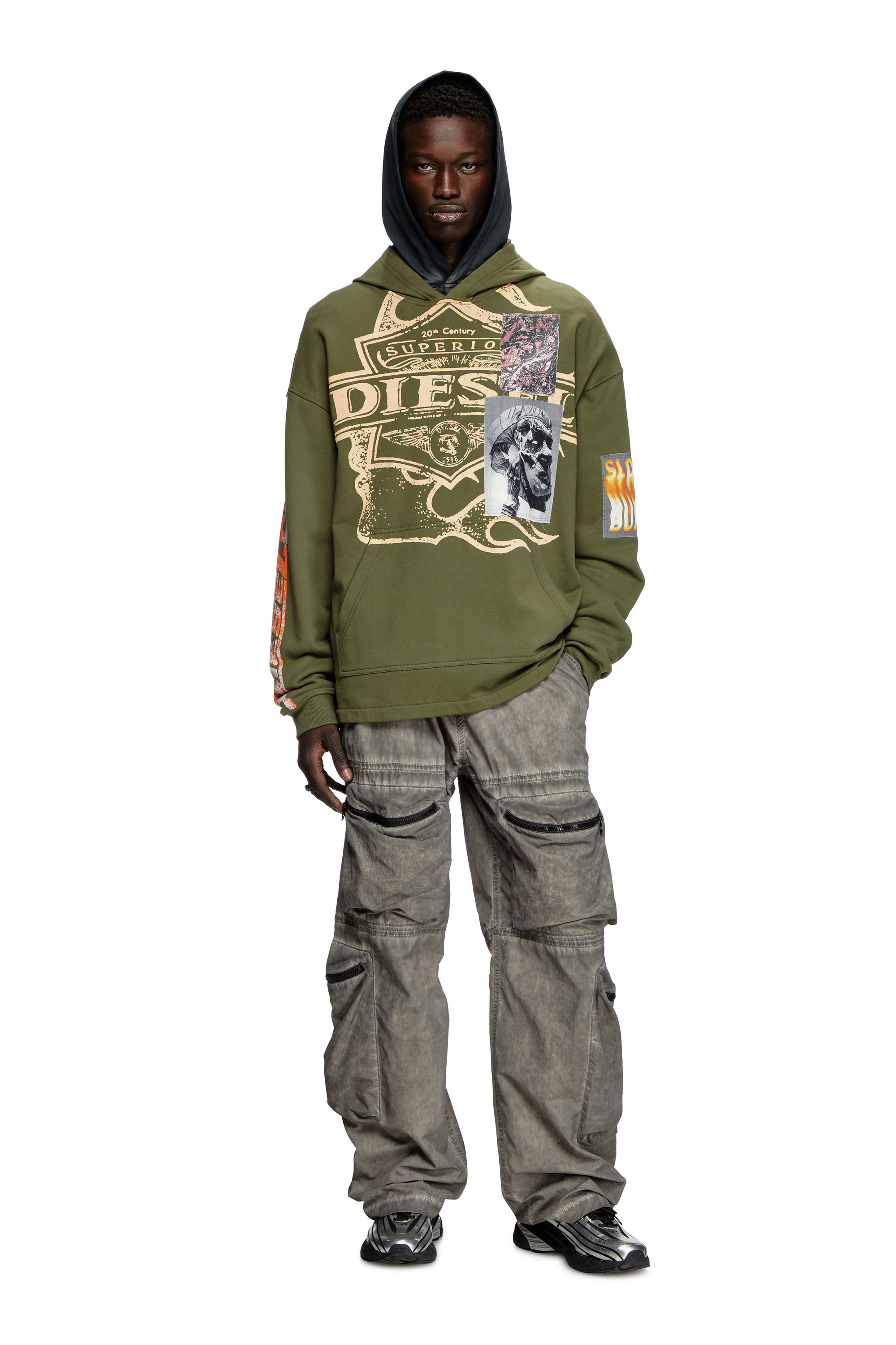 Diesel - S-BAXT-HOOD-R1, Sudadera con capucha, estampados y parches con el logotipo Hombre in Verde - 2