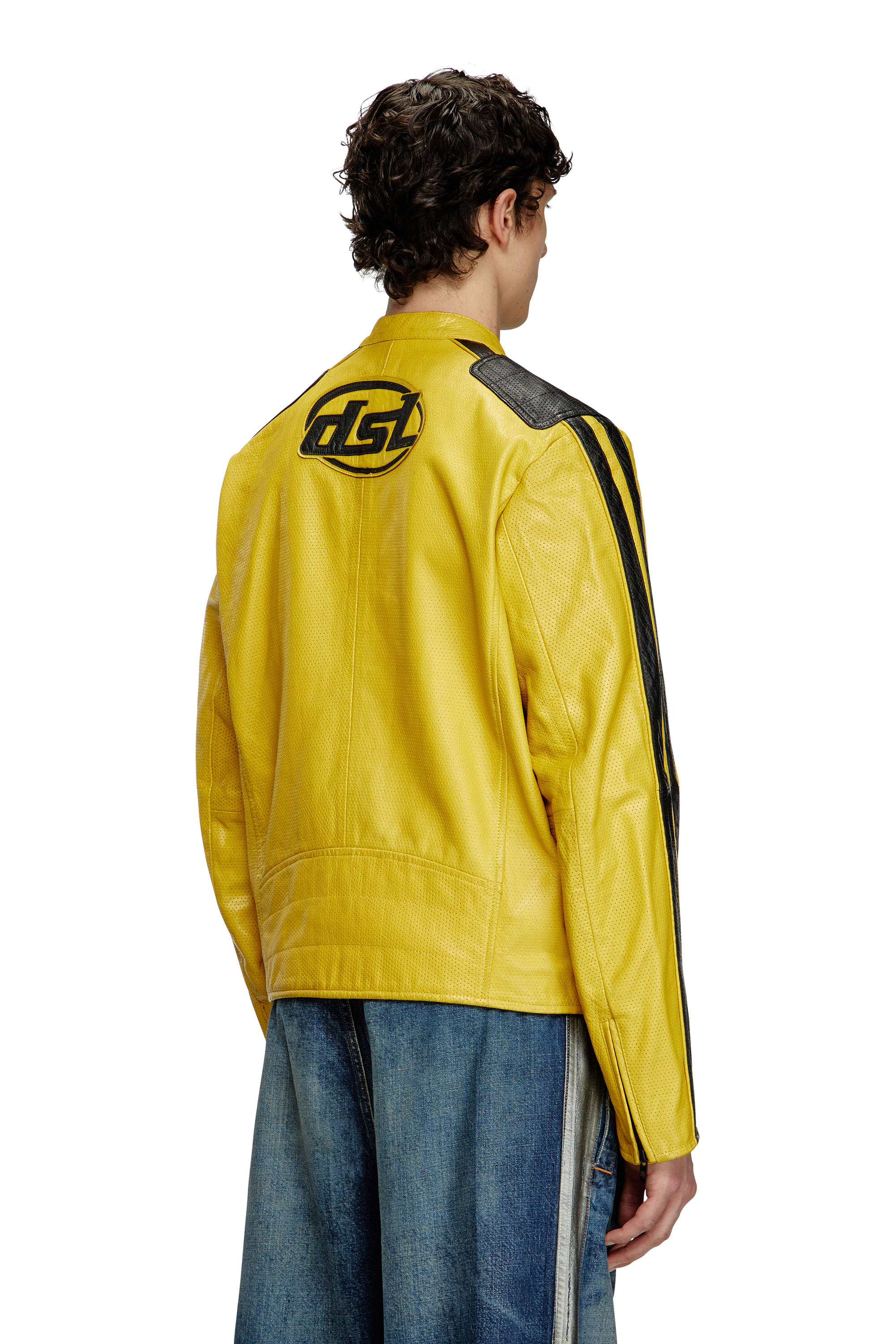 Diesel - L-POP, Chaqueta de motorista de cuero perforado Unisex in Amarillo - 5