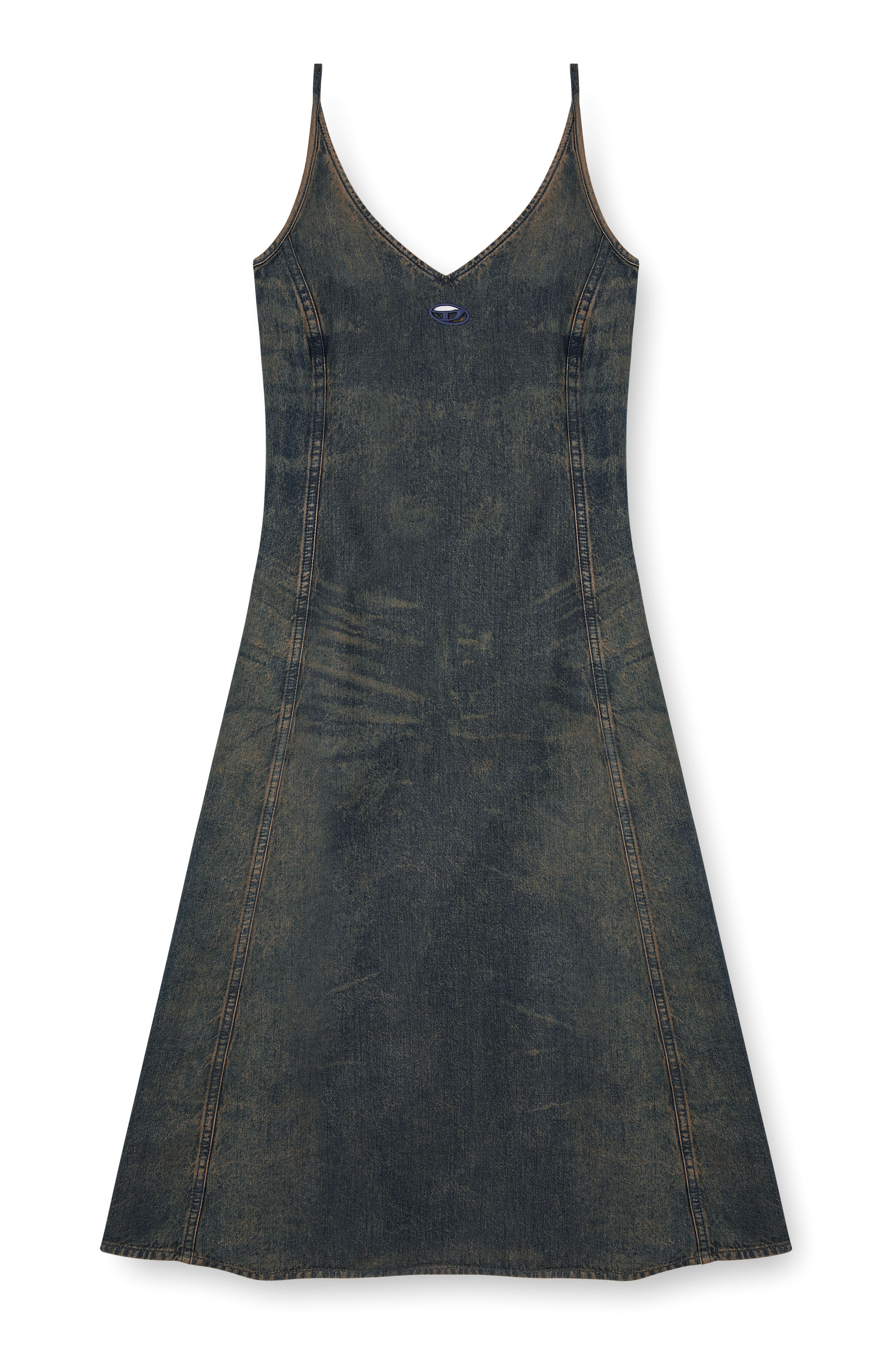 Diesel - DE-BELD-S, Vestido midi en denim fluido con efecto de suciedad Mujer in Azul marino - 3