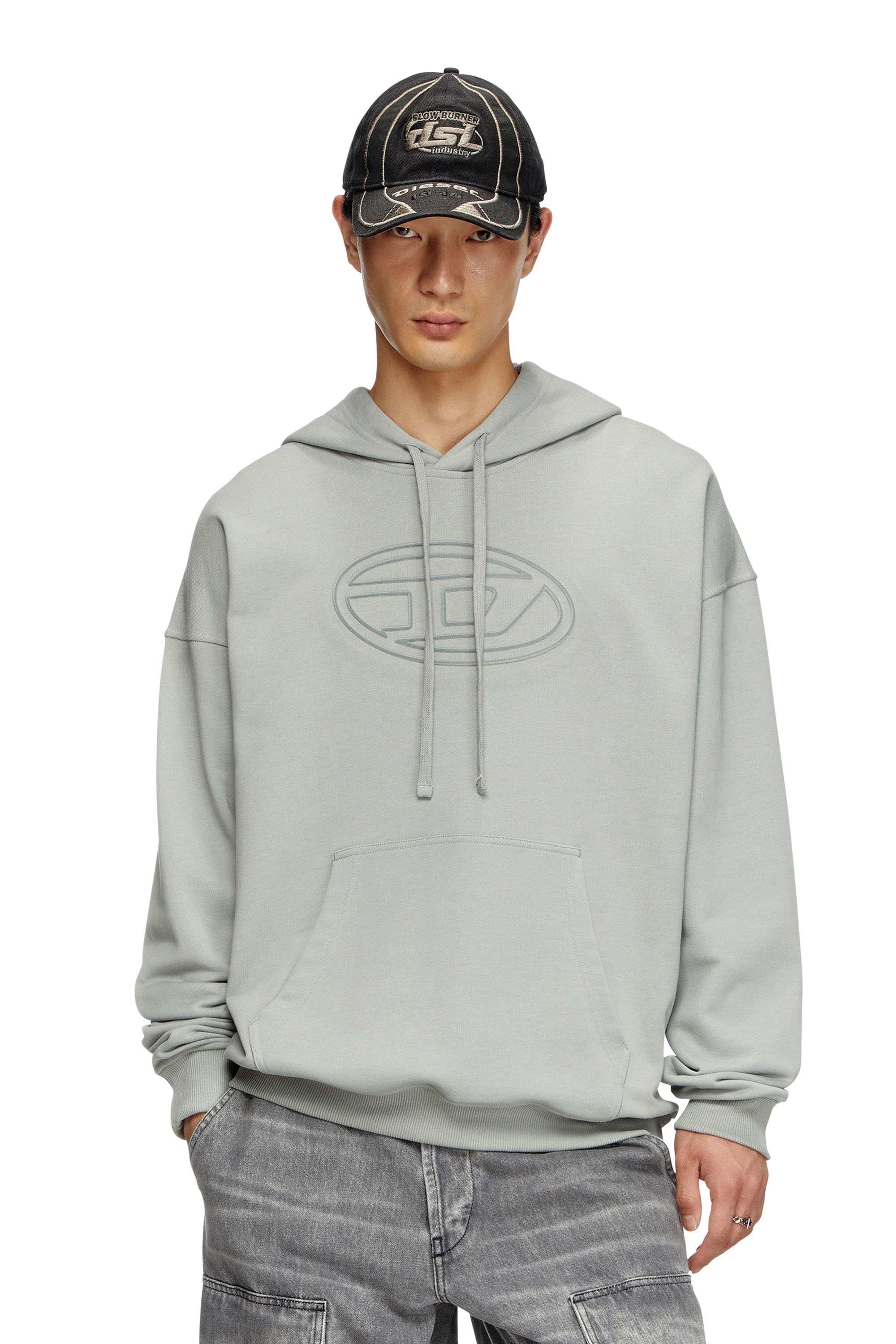 Diesel - S-UMMER-BIGOVAL, Sudadera con capucha y Oval D en relieve Hombre in Gris - 1