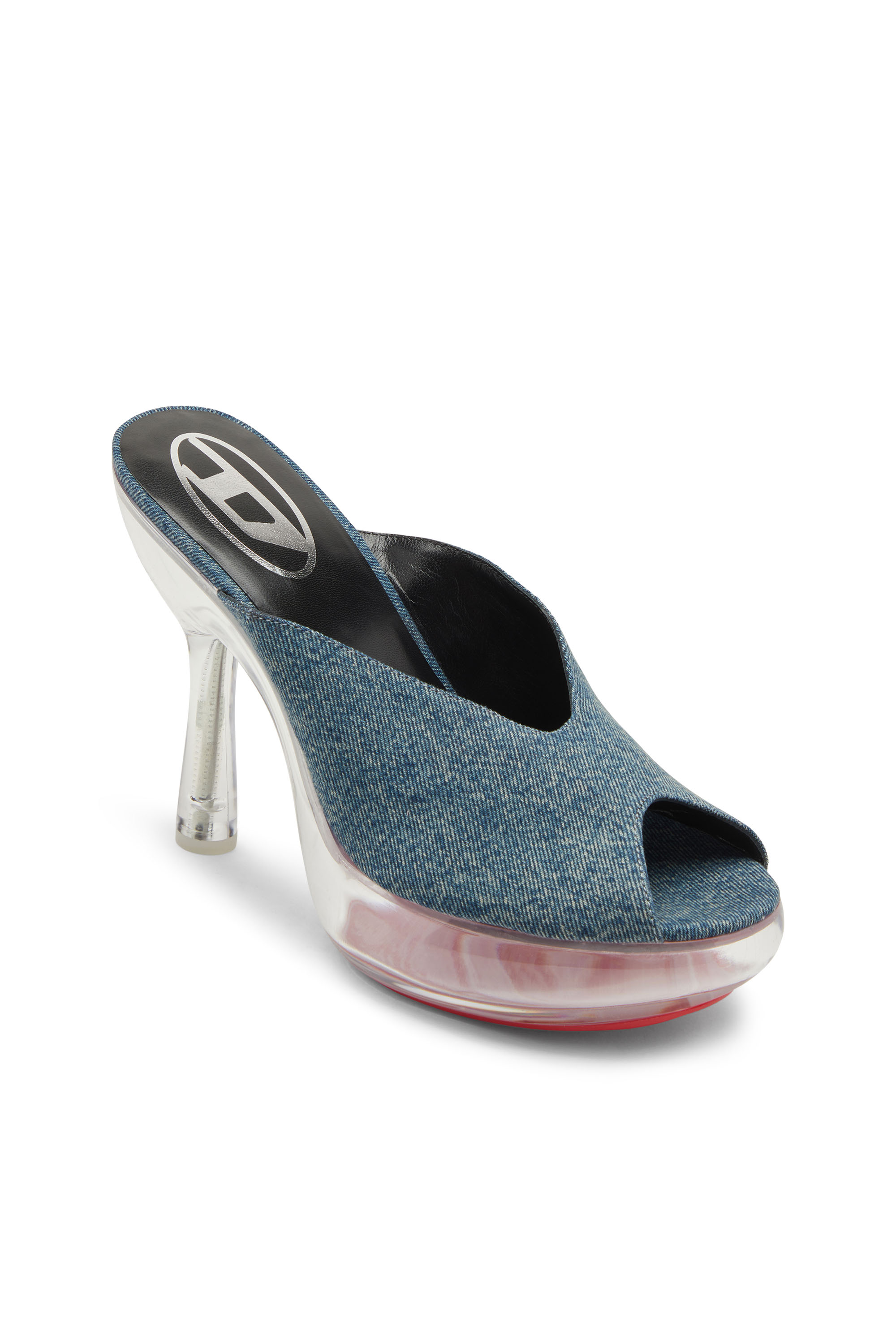 Diesel - D-LAKE PLATFORM SDL, D-Lake-Mules con plataforma en denim y plexiglás Mujer in Azul marino - 6