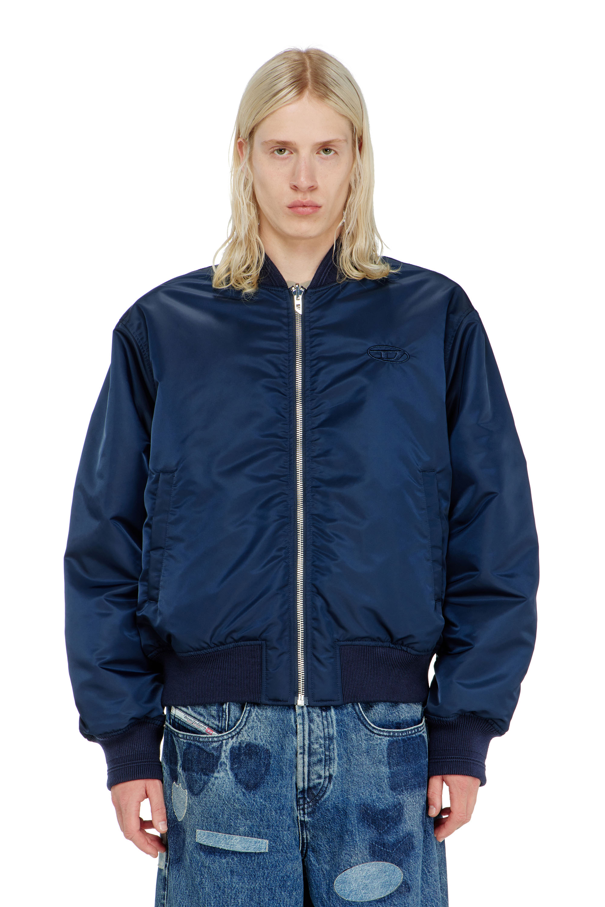 Diesel - W-TYPE-D1, Chaqueta bomber acolchada con bordado Oval D Hombre in Azul marino - 5