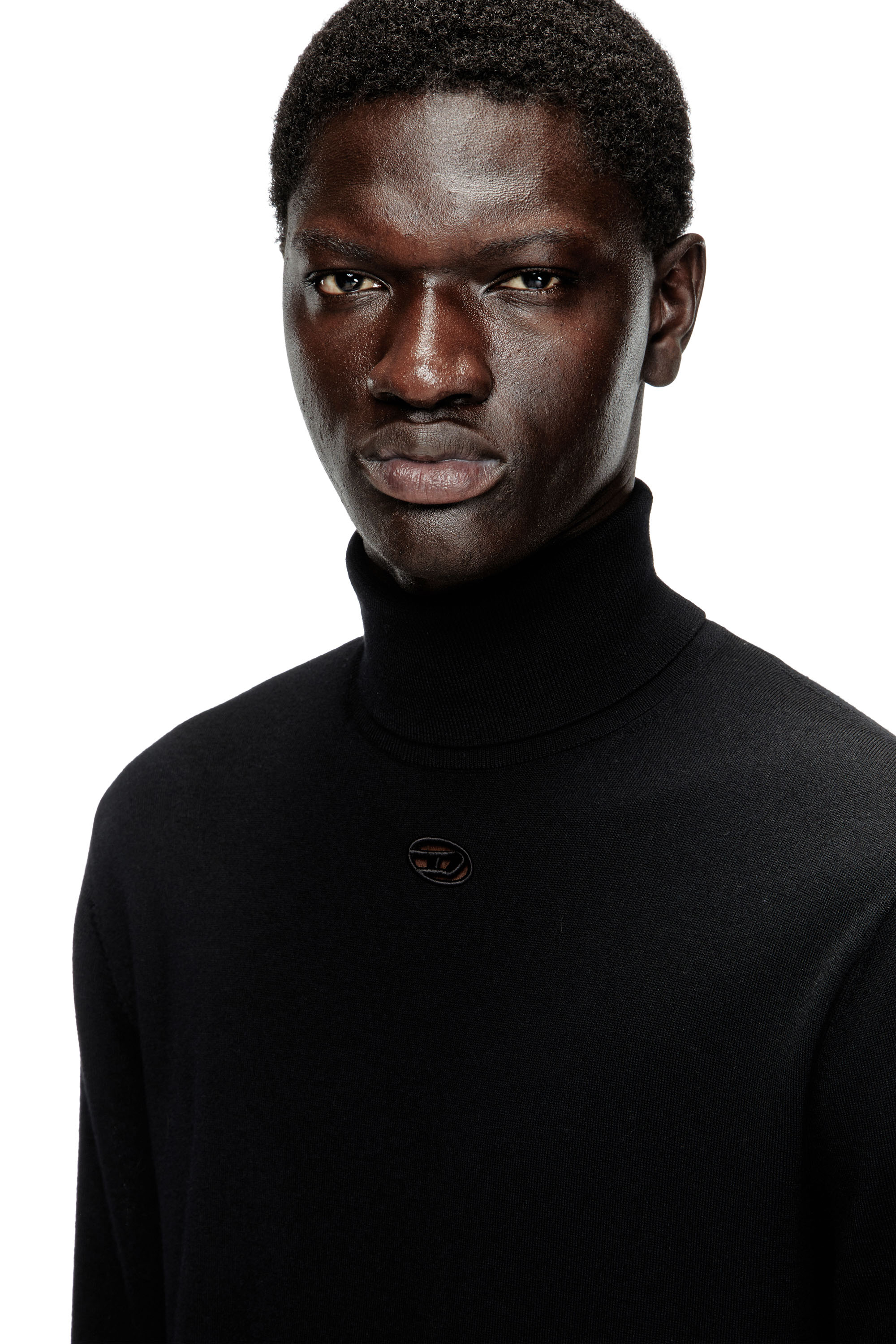 Diesel - K-VARTA, Jersey de lana con cuello alto y logotipo recortado Hombre in Negro - 5