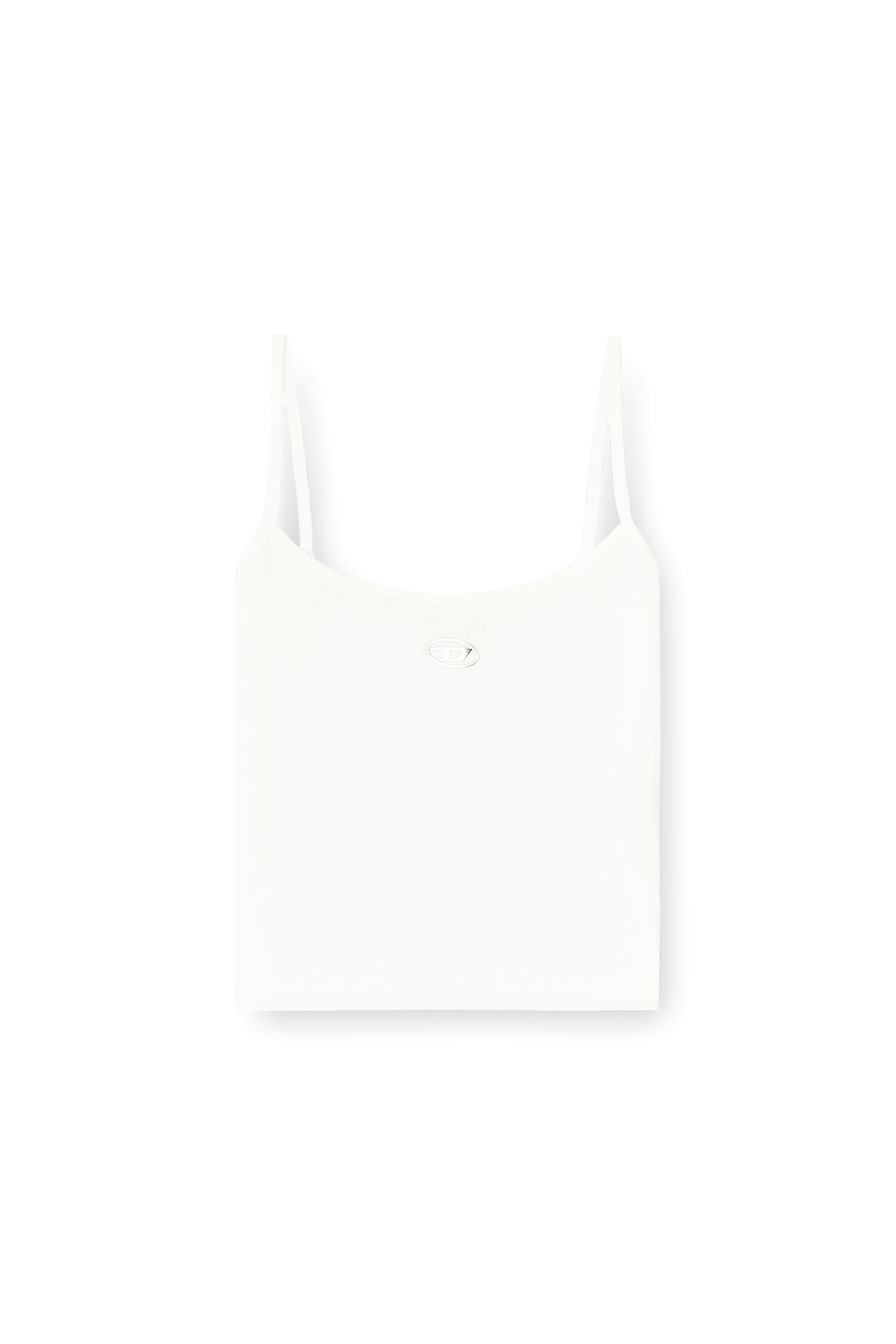 Diesel - T-HUPY-OD, Top de canalé con Oval D metálico Mujer in Blanco - 3