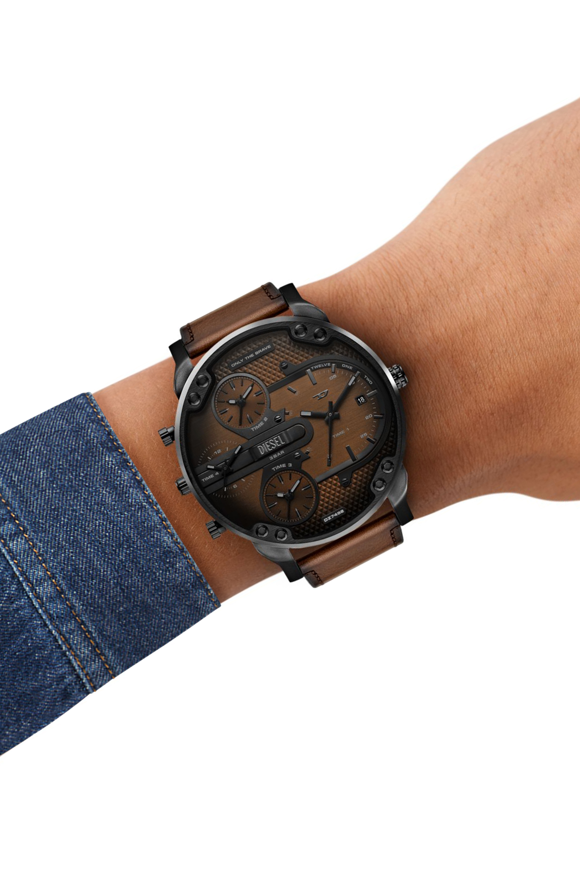 Diesel - DZ7492 WATCH, Man's Mega Chief Slim brown leather watch in Brown - 4