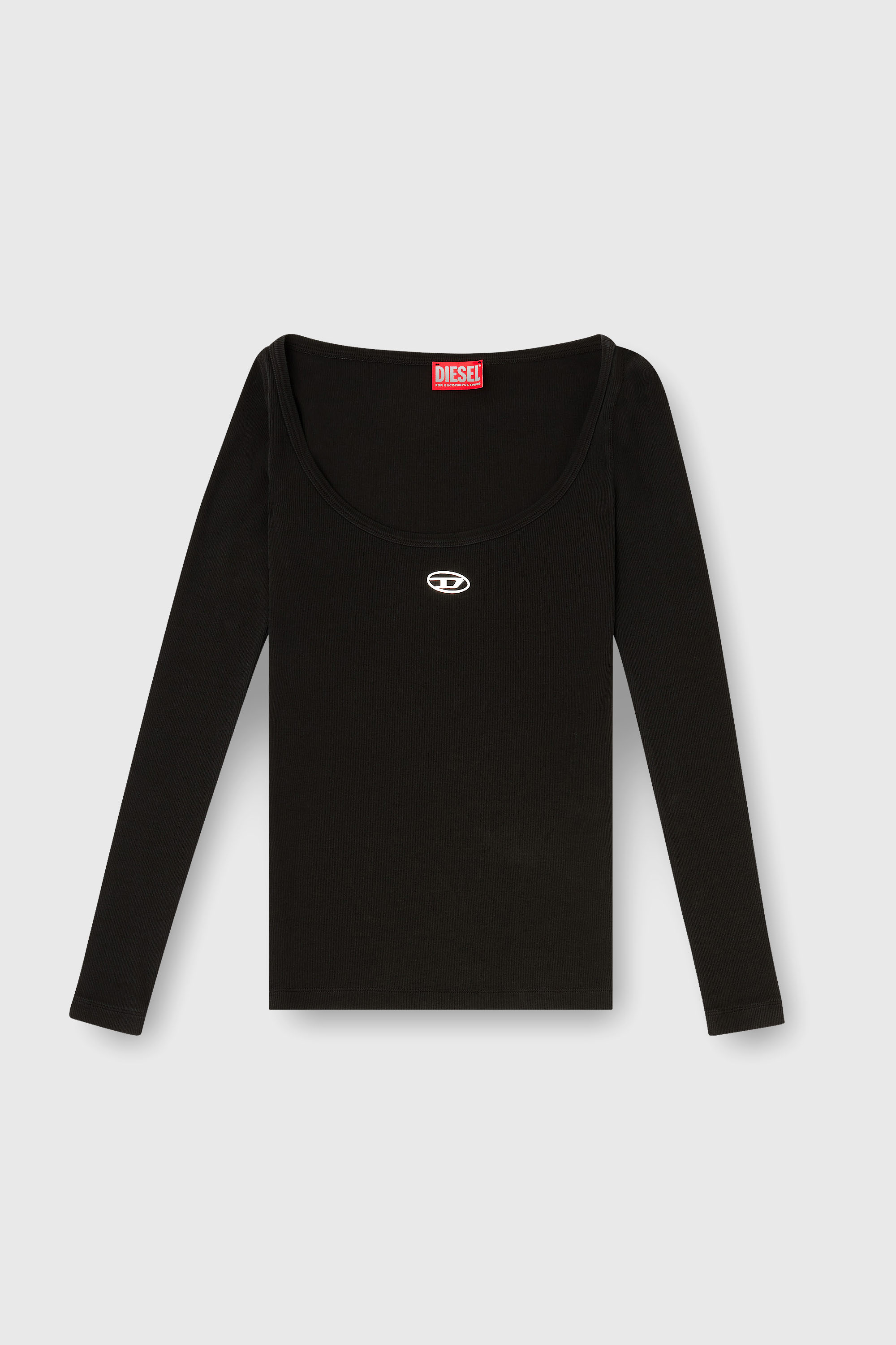 Diesel - T-BAL-OD, Top de manga larga de canal&eacute; con Oval D met&aacute;lico Mujer in Negro - 2