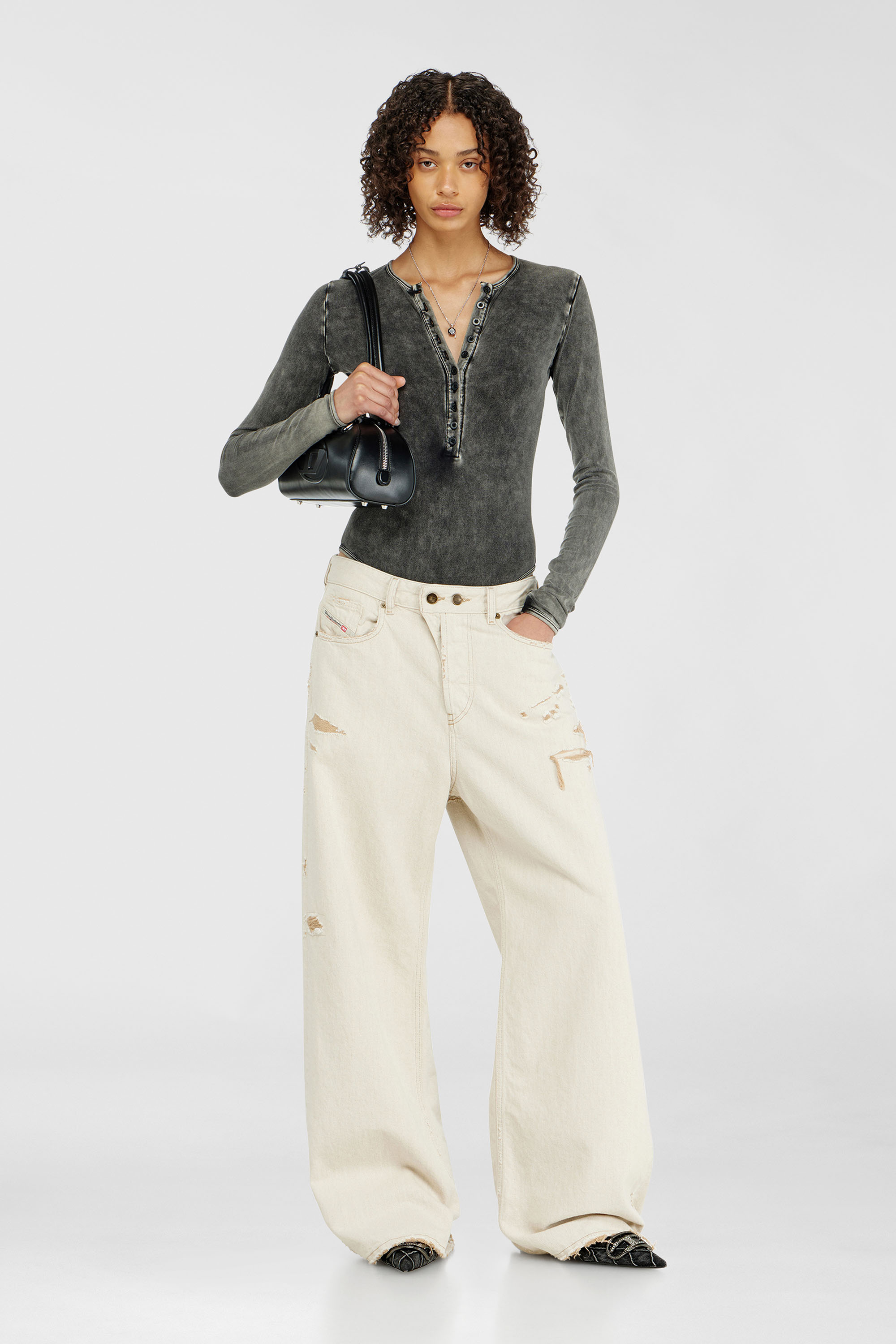 Diesel - FRESYA-DNM, Body de algod&oacute;n con cierre de botones delante Mujer in Gris - 6