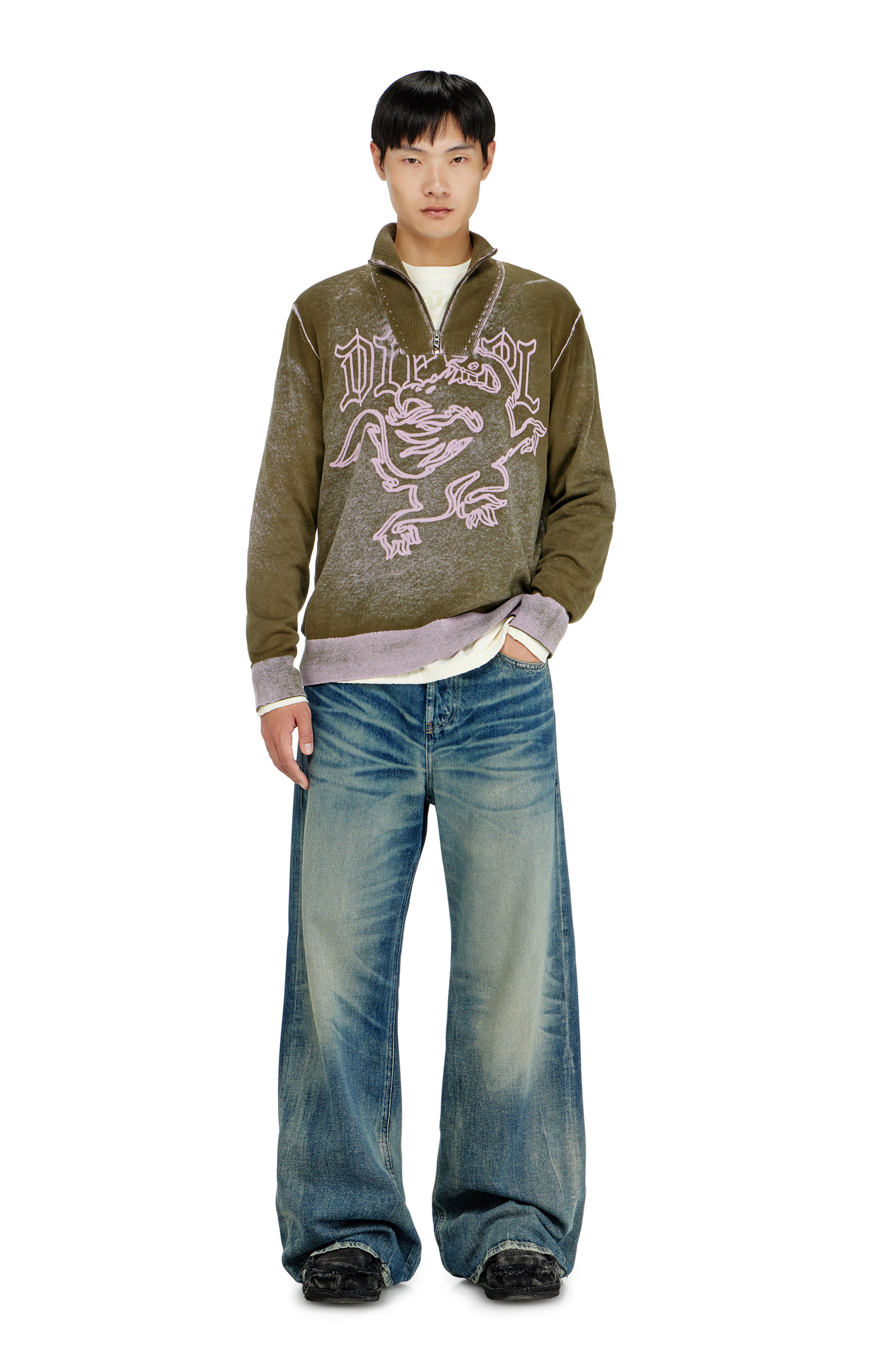 Diesel - K-LAUTARE, Treated half-zip jumper con motivo de griffin Hombre in ToBeDefined - 2