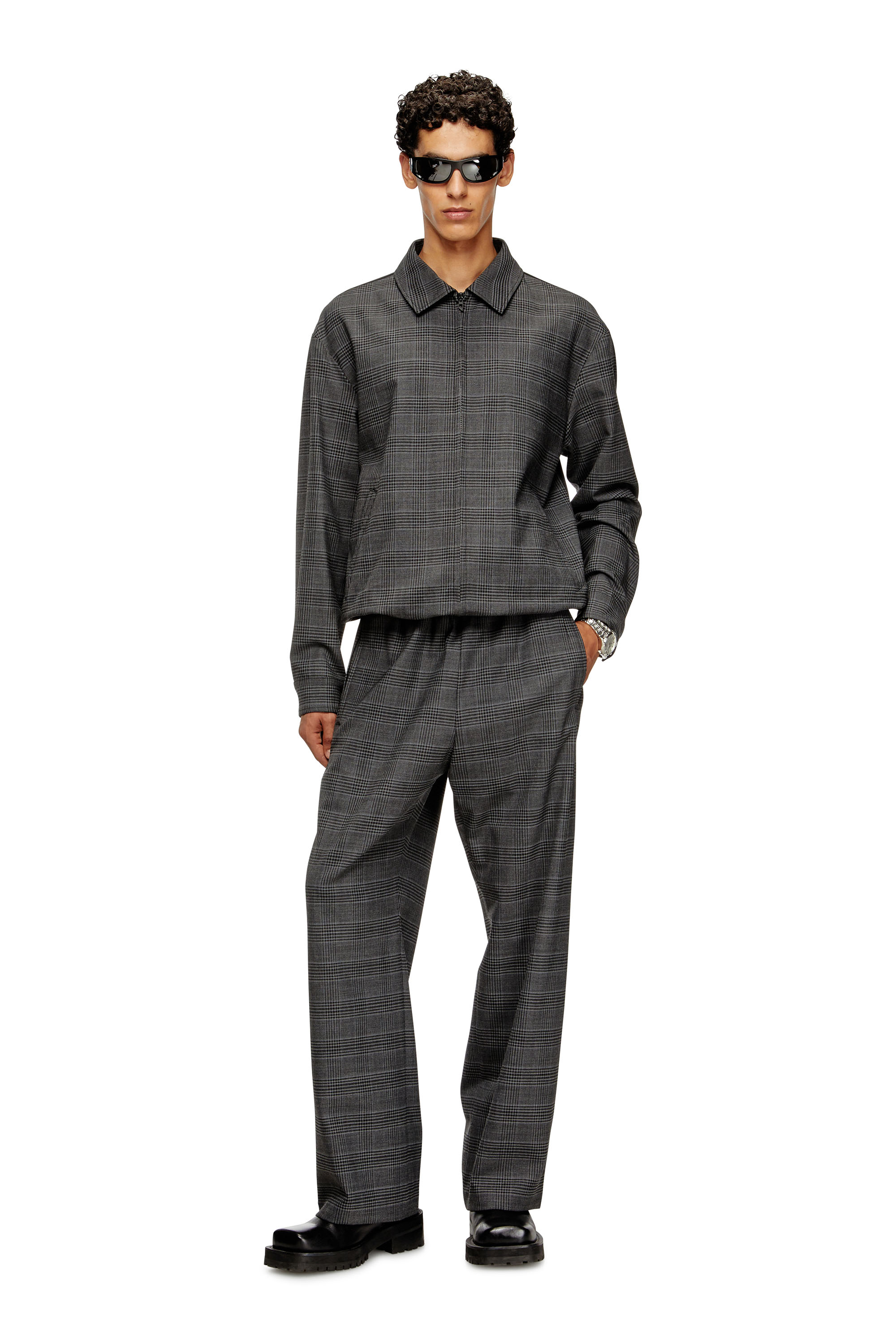 Diesel - J-TING, Chaqueta estilo coach en mezcla de lana príncipe de Gales y satén Hombre in Multicolor - 1