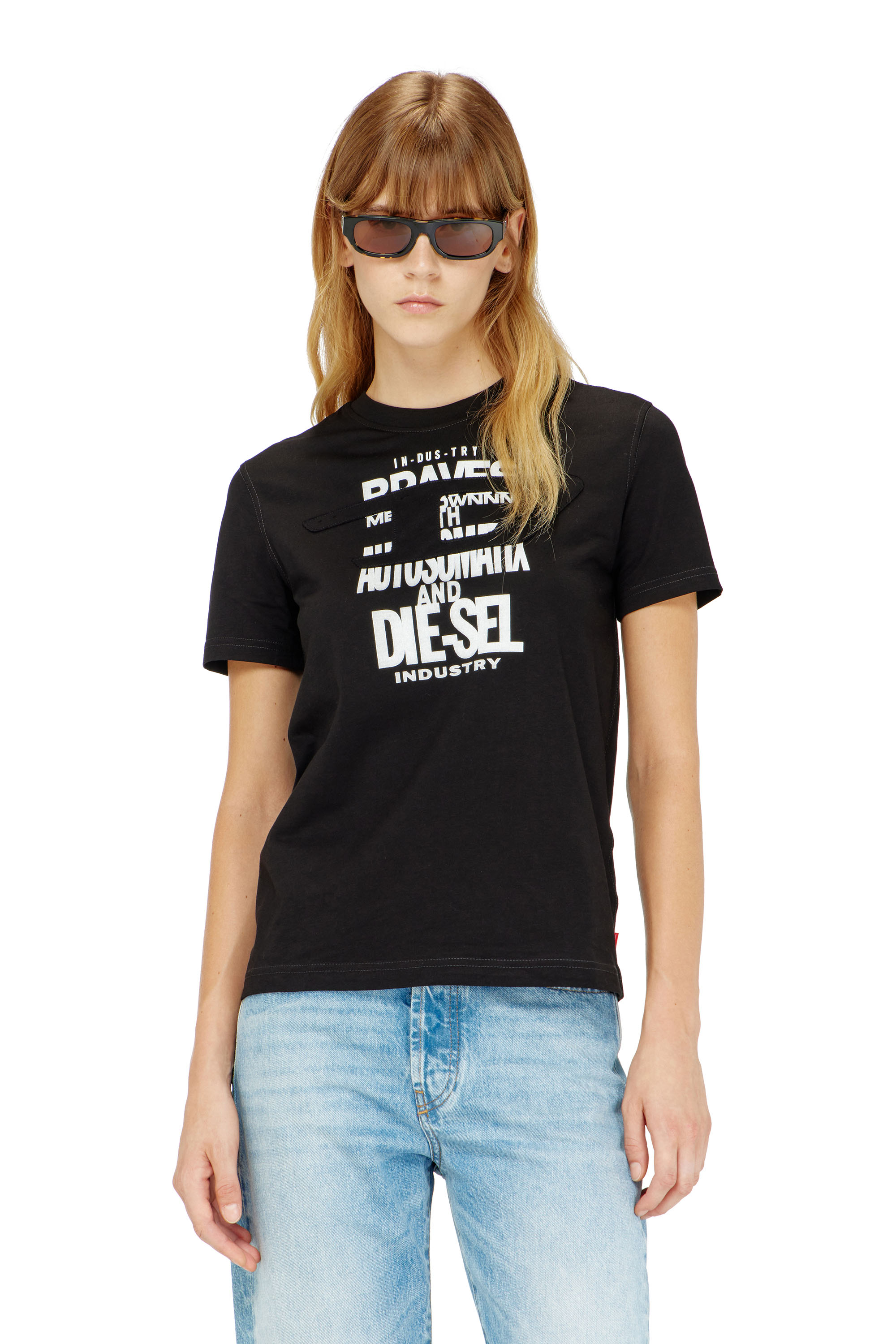 Diesel - T-REG-ZAL-V2, Camiseta de algod&oacute;n con estampado gr&aacute;fico Mujer in Negro - 1