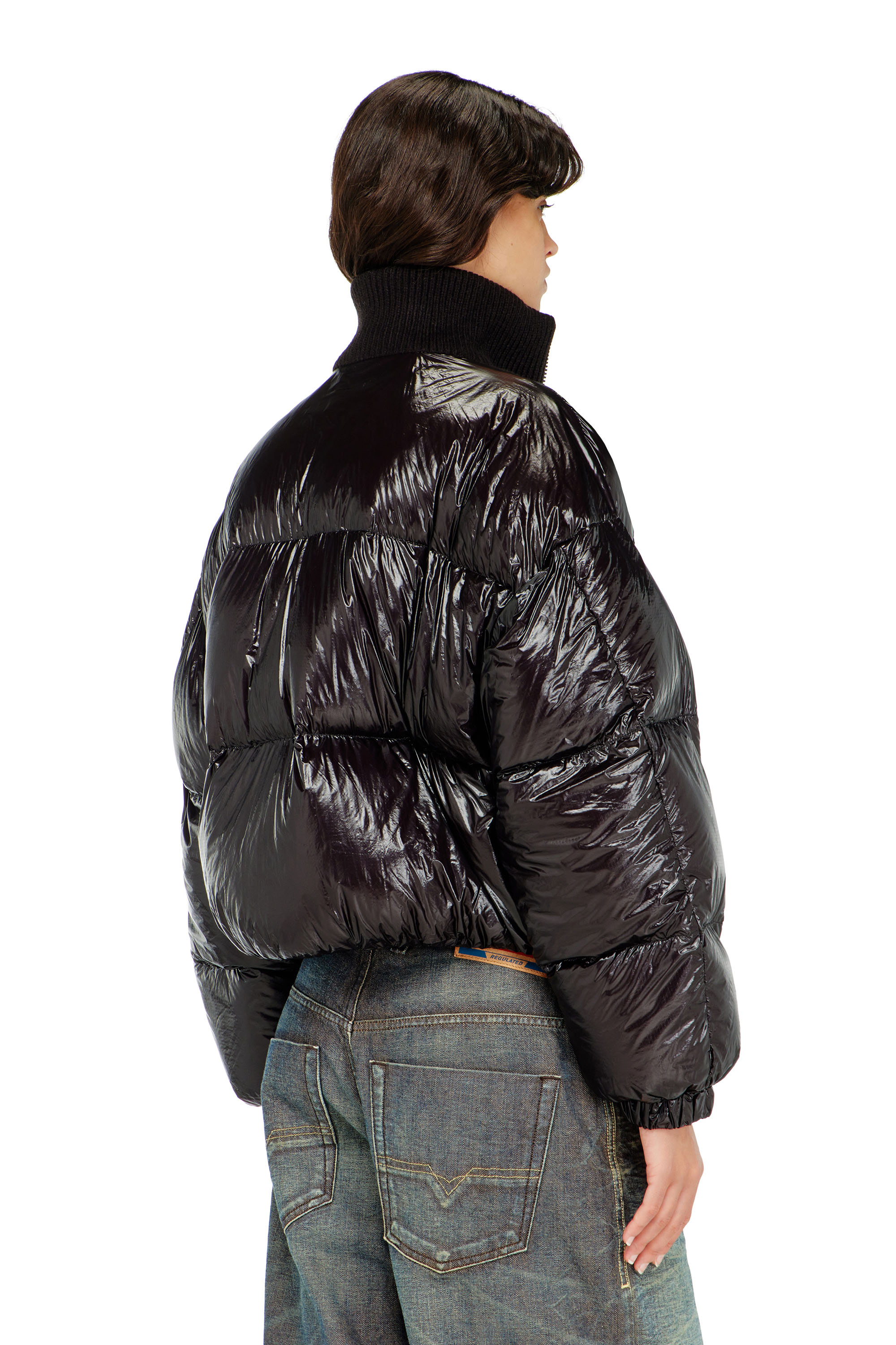 Diesel - W-ARRIOR, Chaqueta acolchada down en ripstop con cuello de punto Mujer in Negro - 4