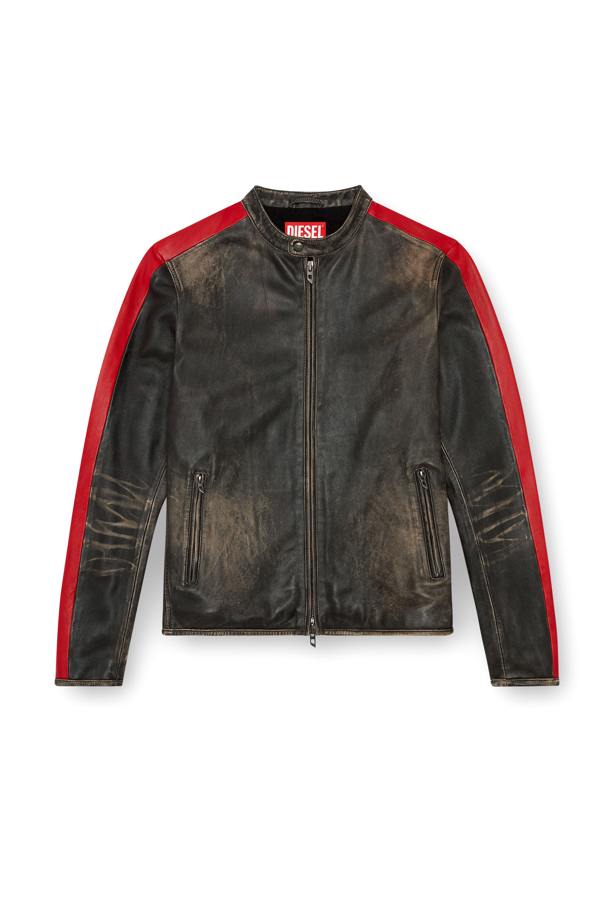 Diesel - L-RENN, Chaqueta de cuero con rayas en contraste Hombre in Multicolor - 3