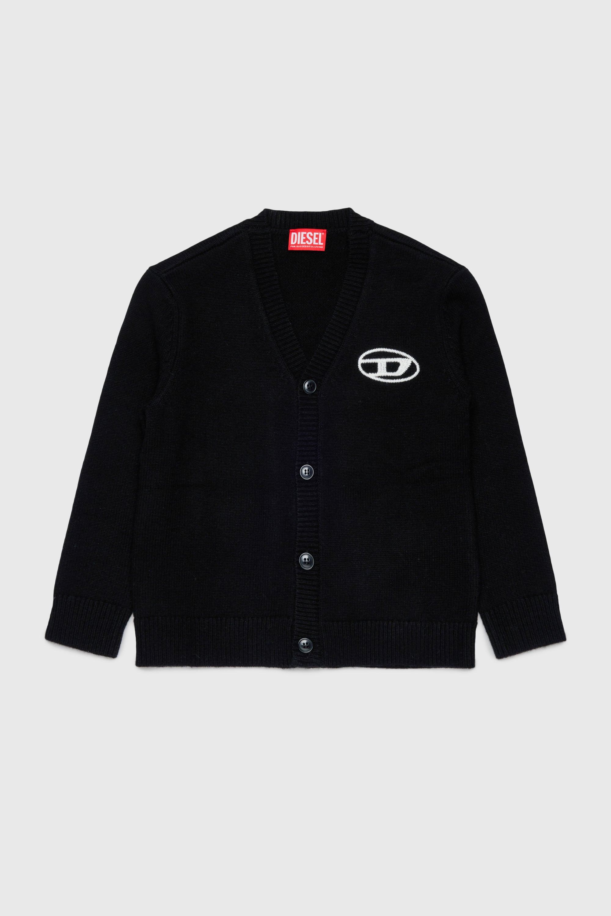 Diesel - KLABO CARDIGAN OVER, Cashmere-enriched cardigan con Logo Oval D Hombre in Negro - 1