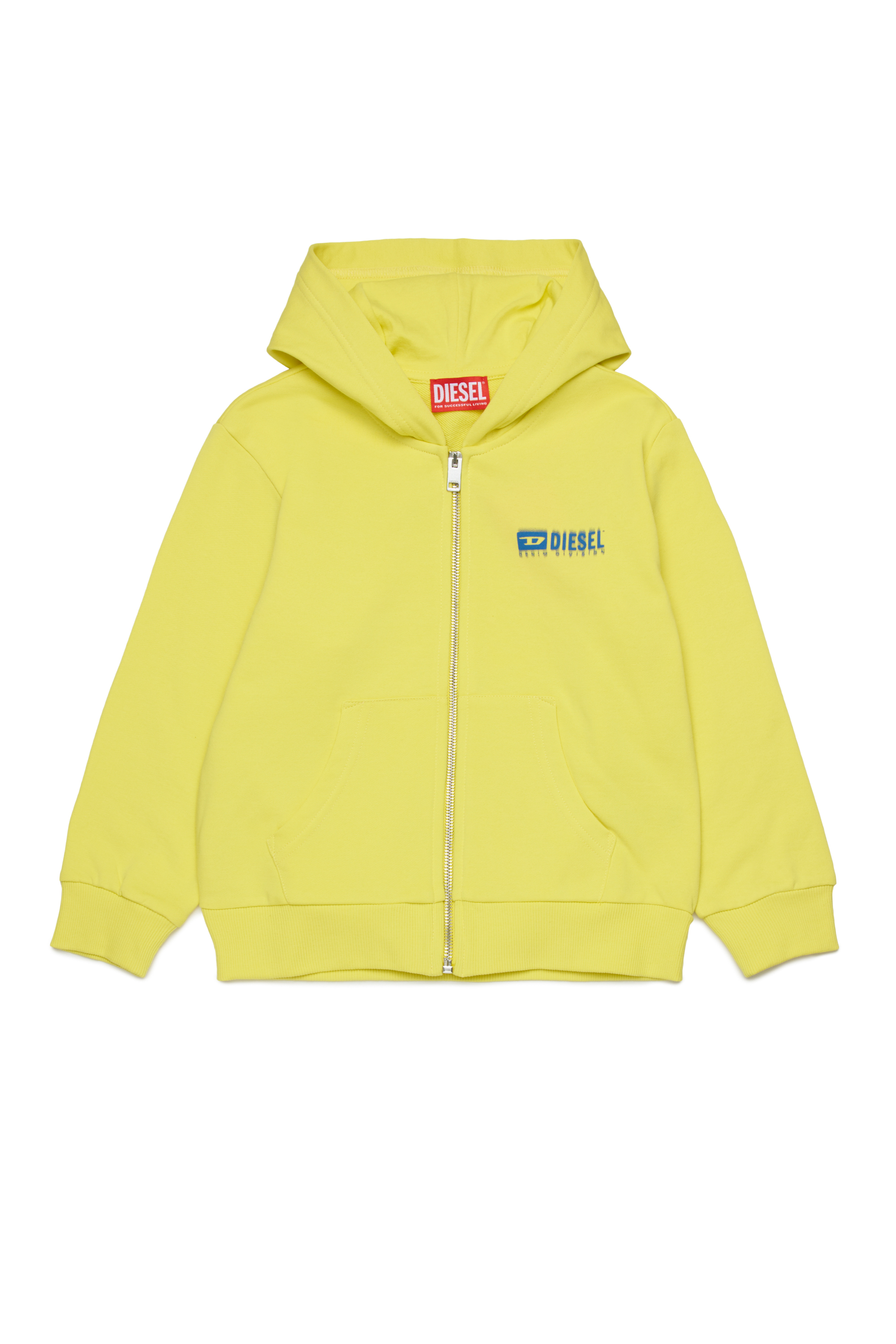 Diesel - SVOUGZIP OVER, Sudadera con capucha y cremallera con logotipo manchado Hombre in Amarillo - 1