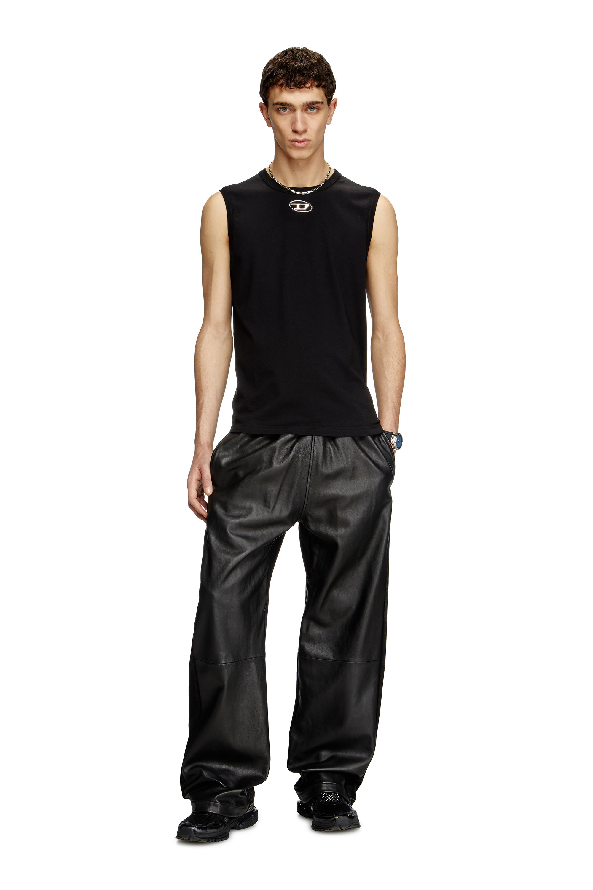 Diesel - T-BISCO-OD, Camiseta con tirantes con logotipo Oval D metálico Hombre in Negro - 2