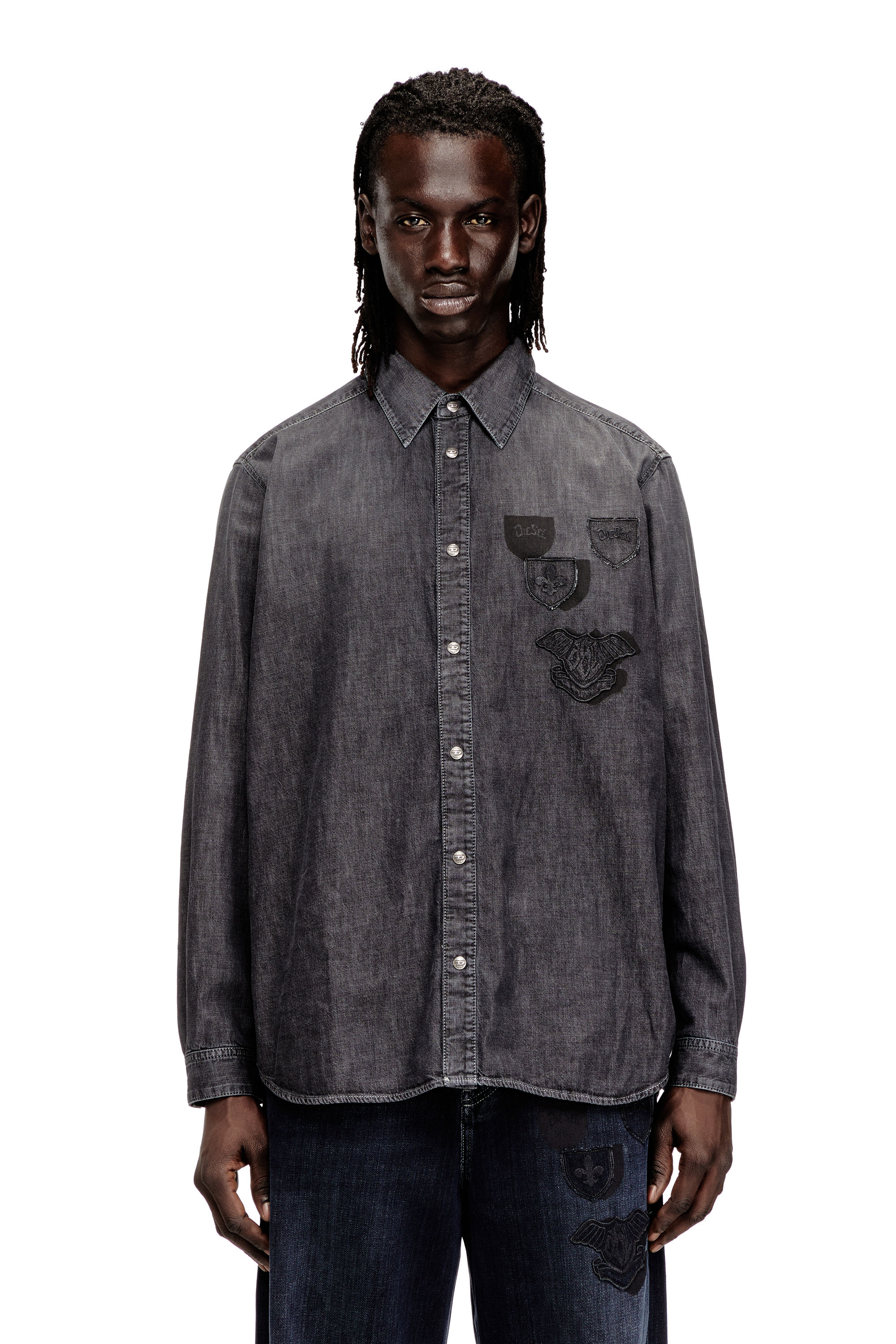 Diesel - D-SIMPLY-S15, Camisa vaquera con bordado en la espalda Hombre in Gris - 1