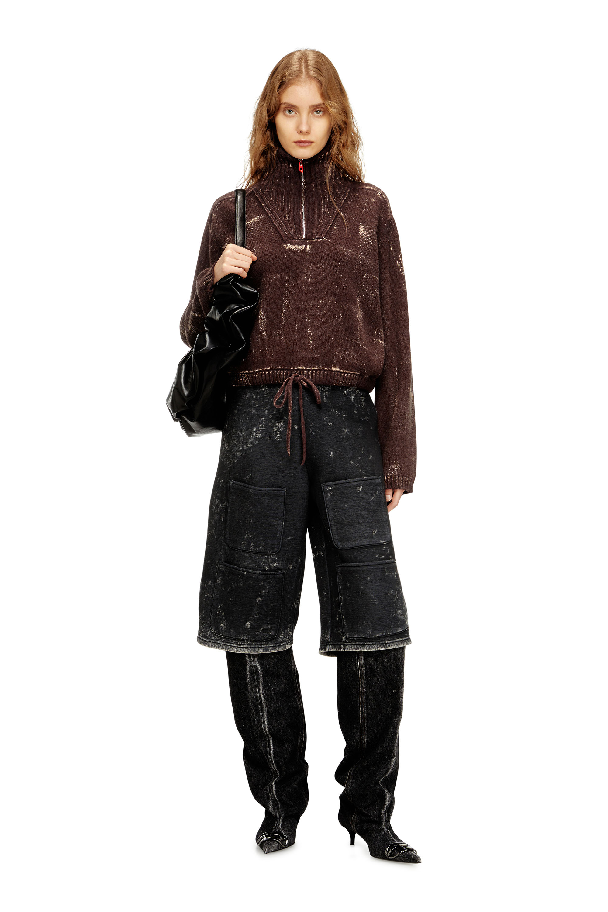 Diesel - M-MARCELLETTE, Jersey de media cremallera con efecto desgastado Mujer in Marrón - 2