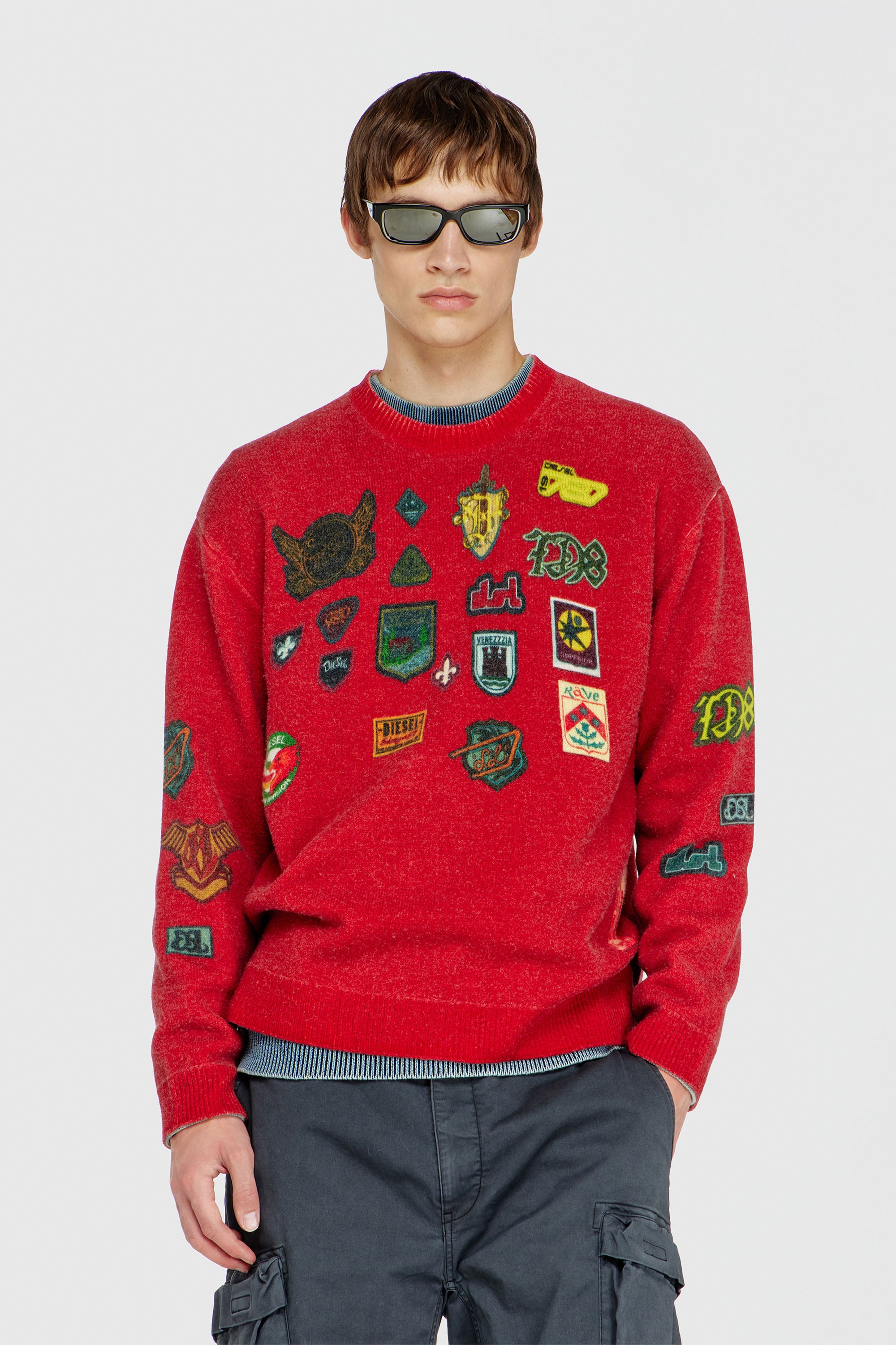 Diesel - K-PATCY, Jersey de lana con parches impresos Hombre in Rojo - 1