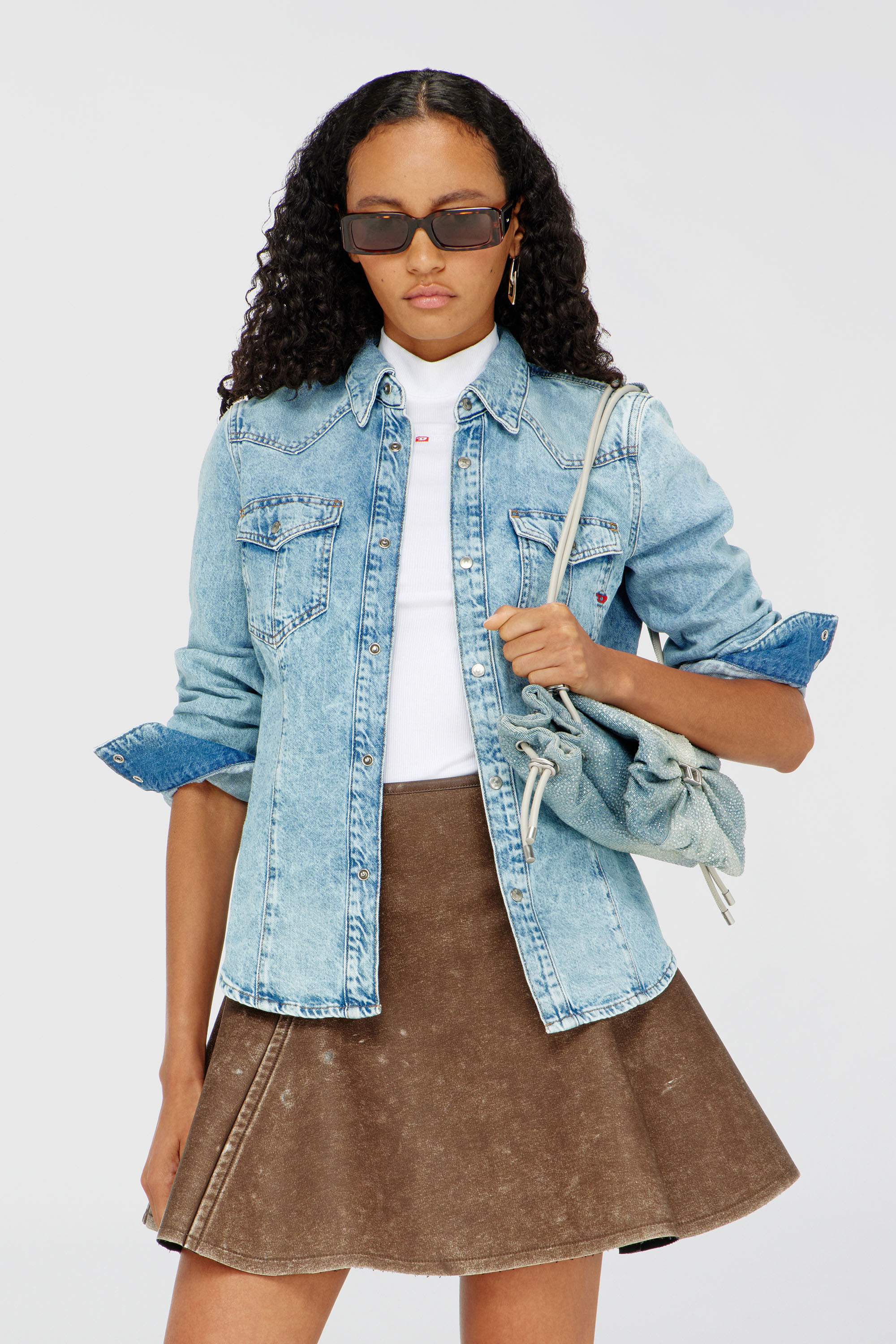 Diesel - DE-WAVES, Camisa western en denim Mujer in Azul marino - 1