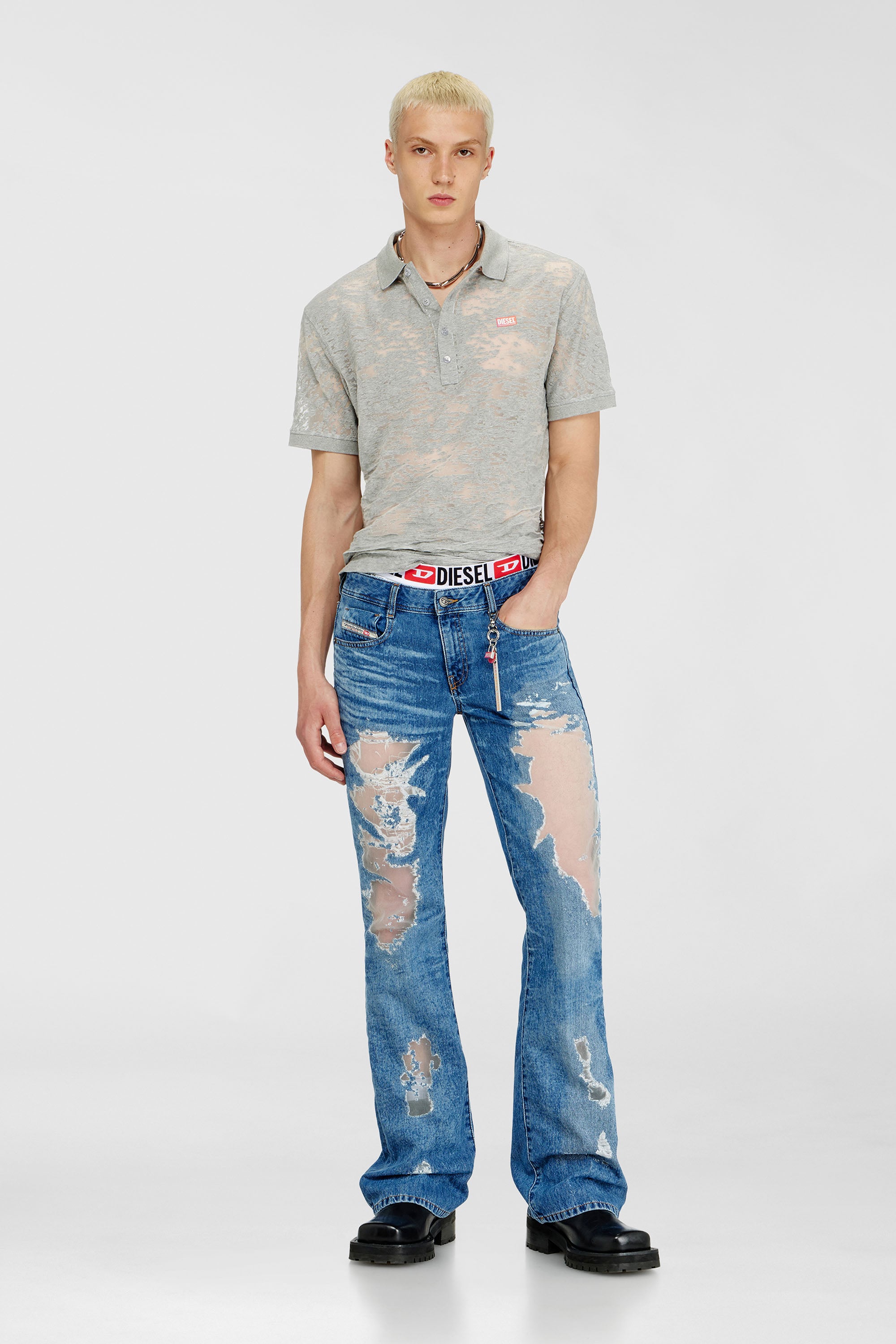 Diesel - PR-T-REJUST, Polo en jersey devor&eacute; all-over Hombre in Gris - 1