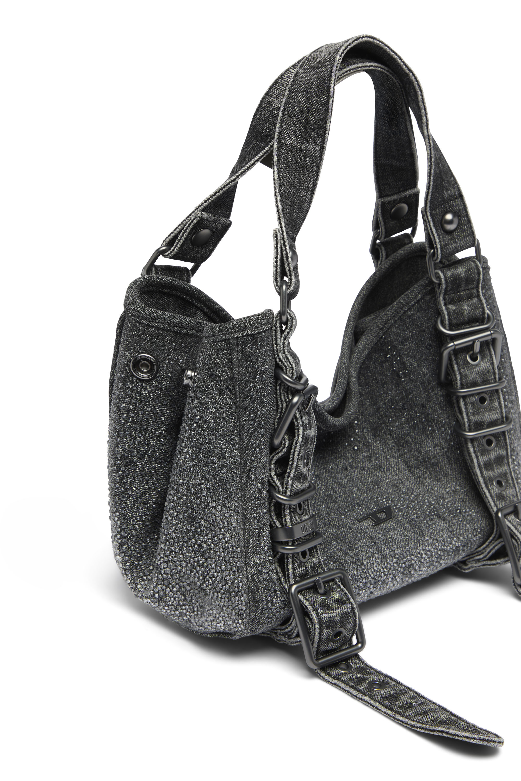 Diesel - D-ONE TOPHANDLE S, D-One-Bolso small con asa superior de denim solarizado con cristales Mujer in Negro - 5