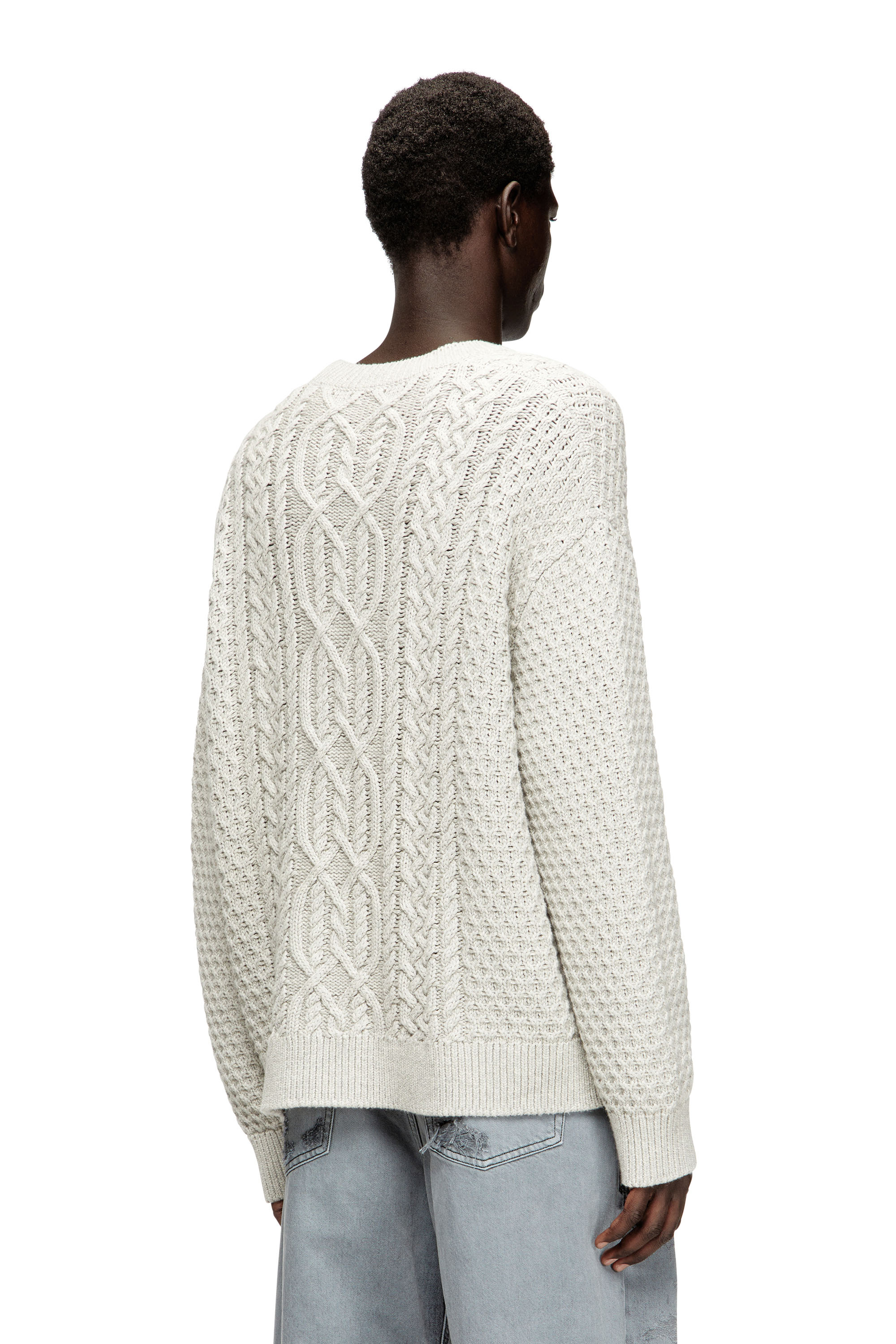 Diesel - K-ANTOINE, Cable-knit cardigan with Diesel logo Hombre in Gris - 4