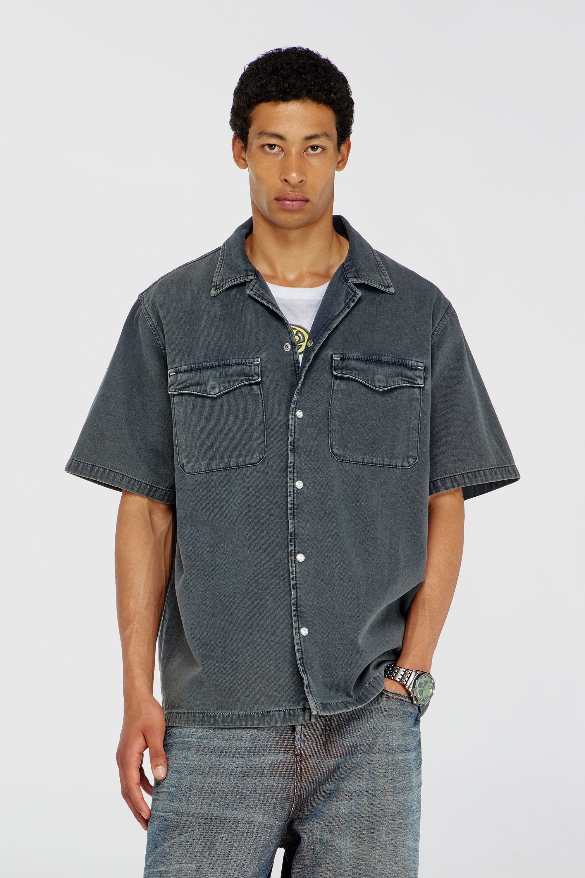 Diesel - D-NABIL-P, Camisa bowling de denim de color Hombre in Gris - 1