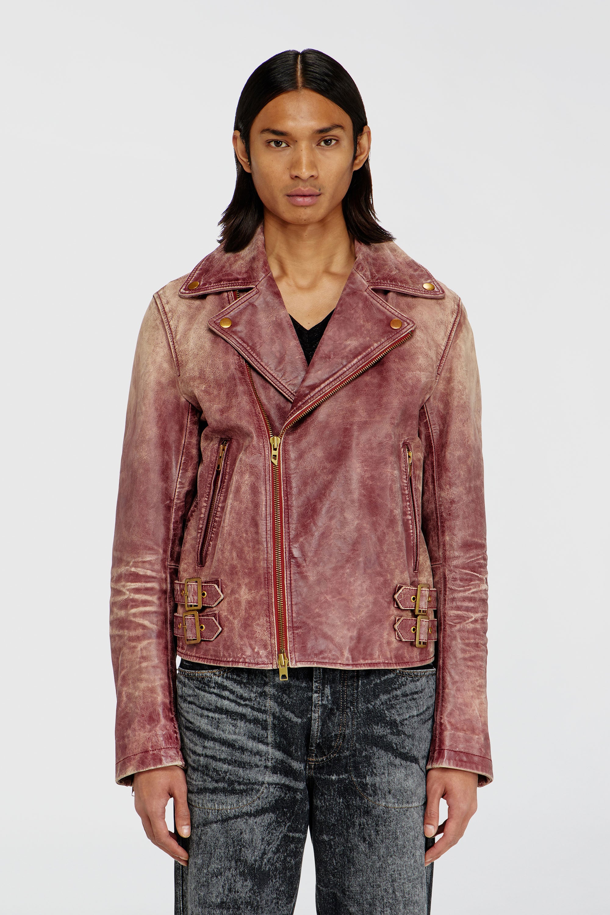 Diesel - L-EON-CJCM, Chaqueta biker de piel tratada Hombre in Marr&oacute;n - 1