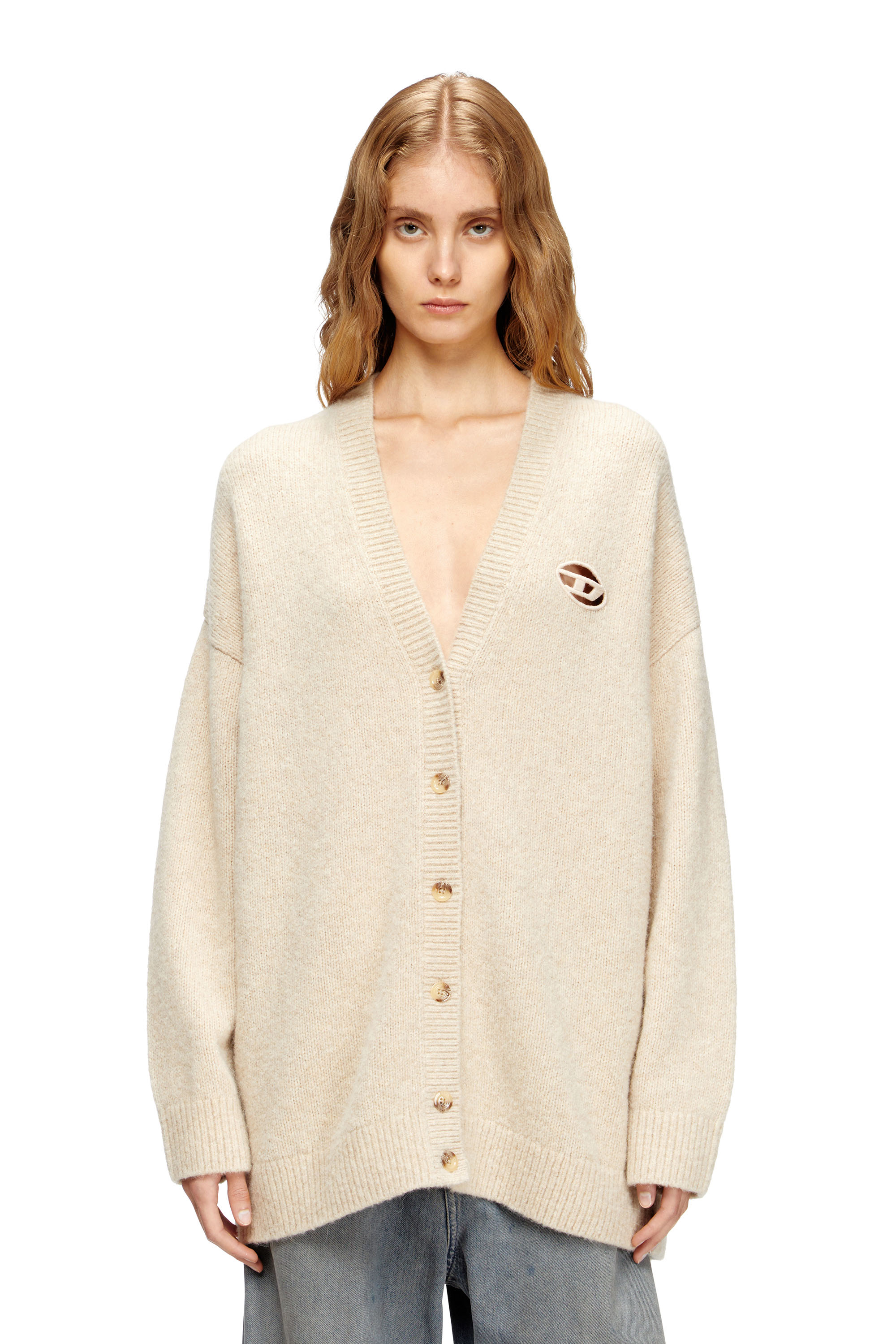 Diesel - M-AREELA, Cárdigan de mezcla de lana y alpaca Mujer in Beige - 1