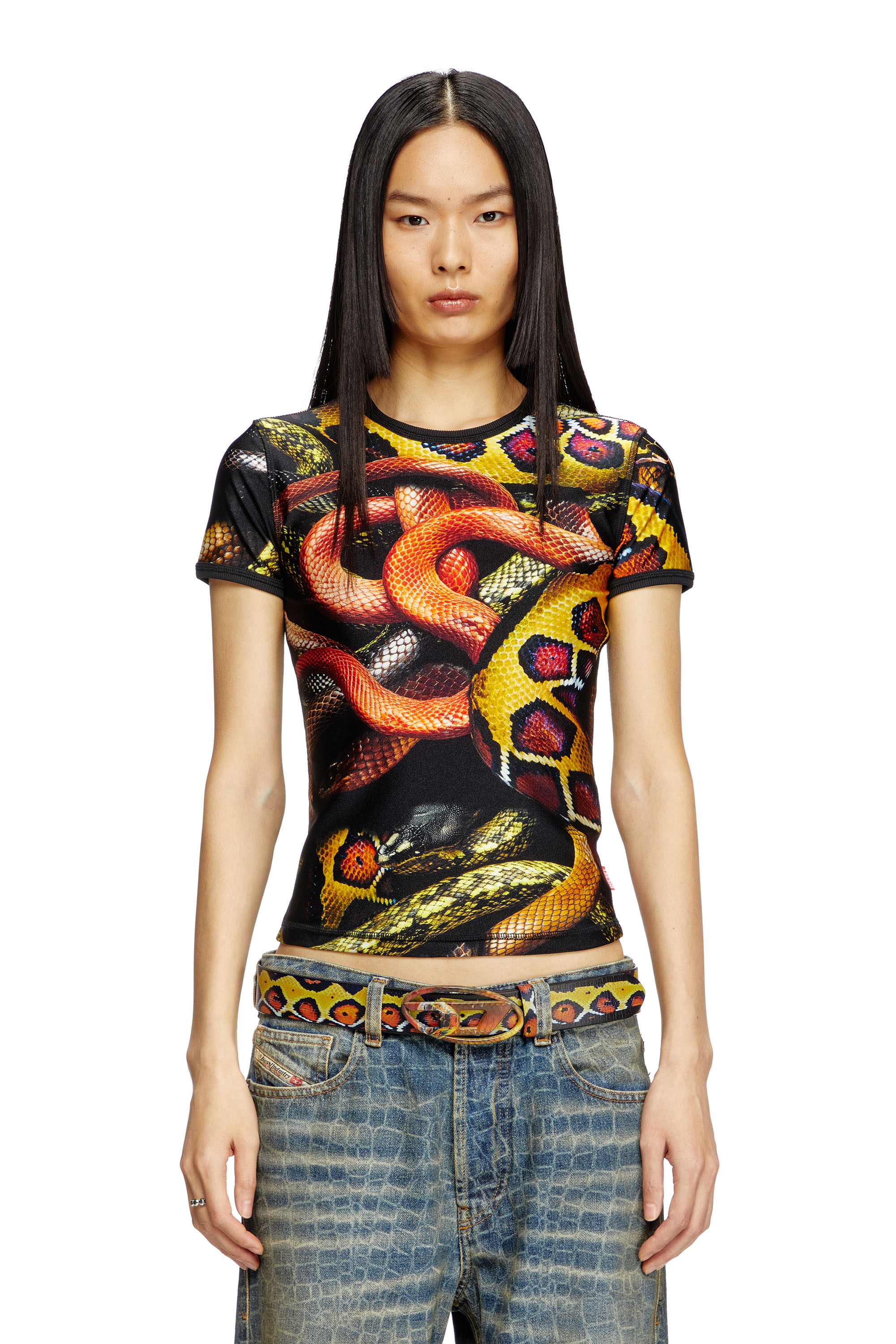 Diesel - CL-T-UNCLE-SNAKE, Camiseta de licra con estampado de serpiente all-over Unisex in Multicolor - 5