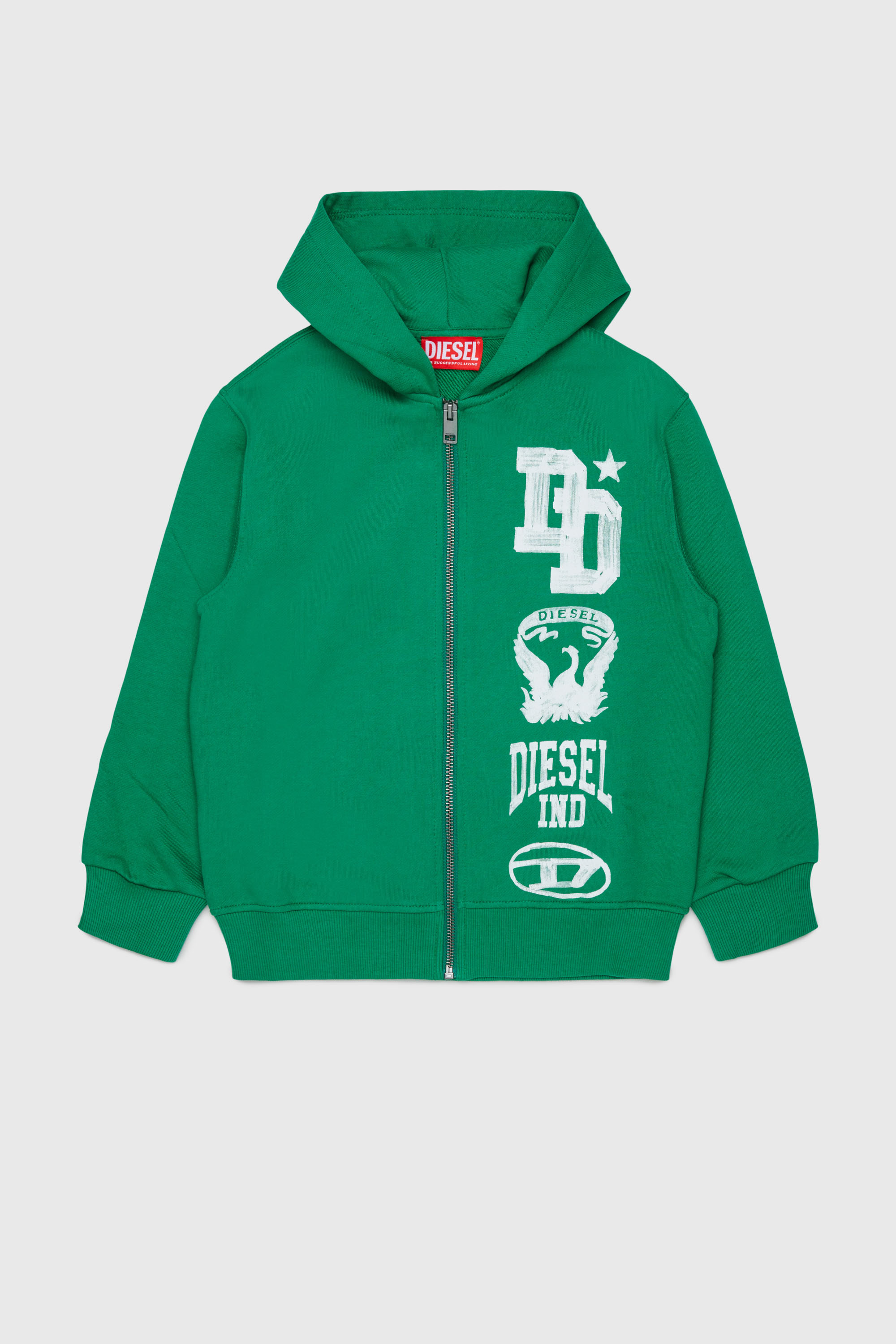 Diesel - SBANDHOOD OVER, Man's Zip-up hoodie with paint-effect logo prints in Green - 1