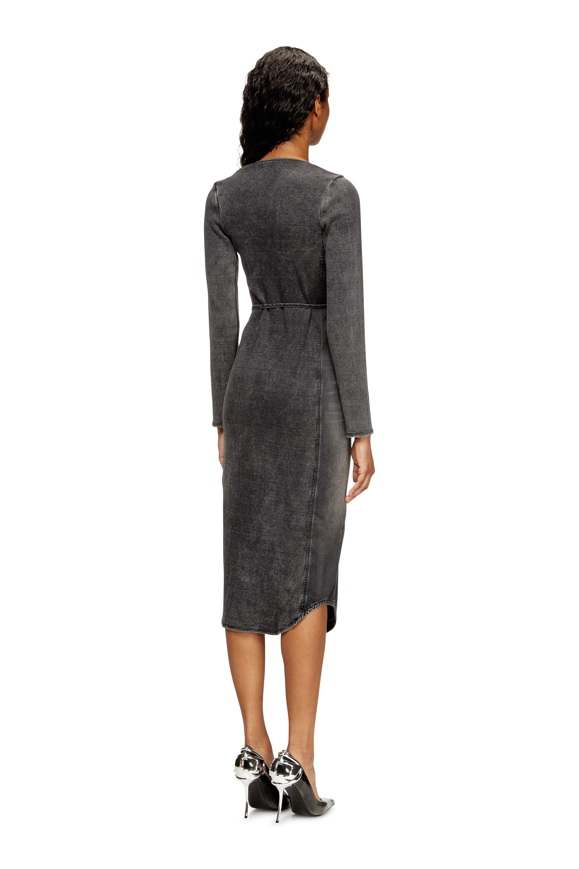 Diesel - DE-OLA-S, Vestido midi de mezclilla con escote en V Mujer in Negro - 3