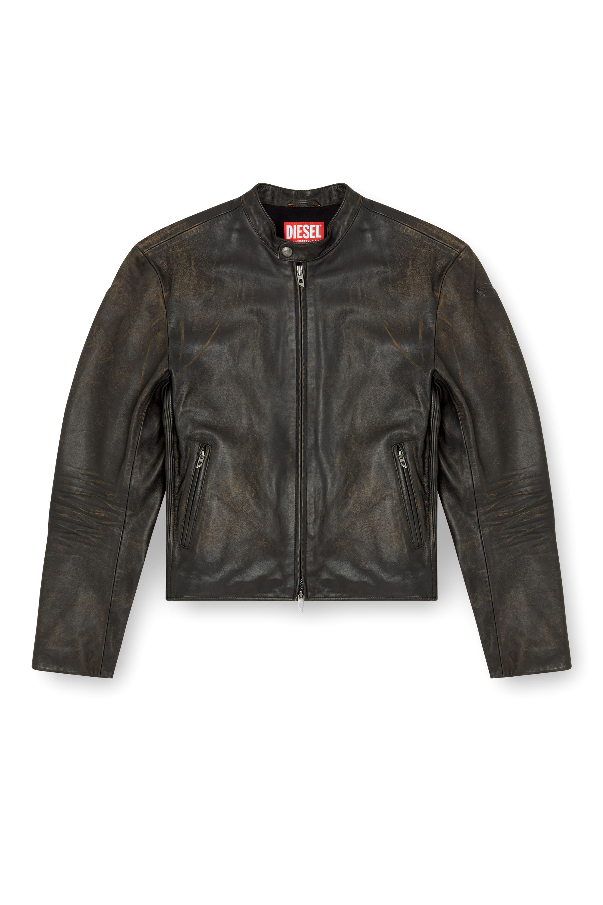 Diesel - L-AROSS, Chaqueta biker de cuero desgastado Hombre in Marrón - 3