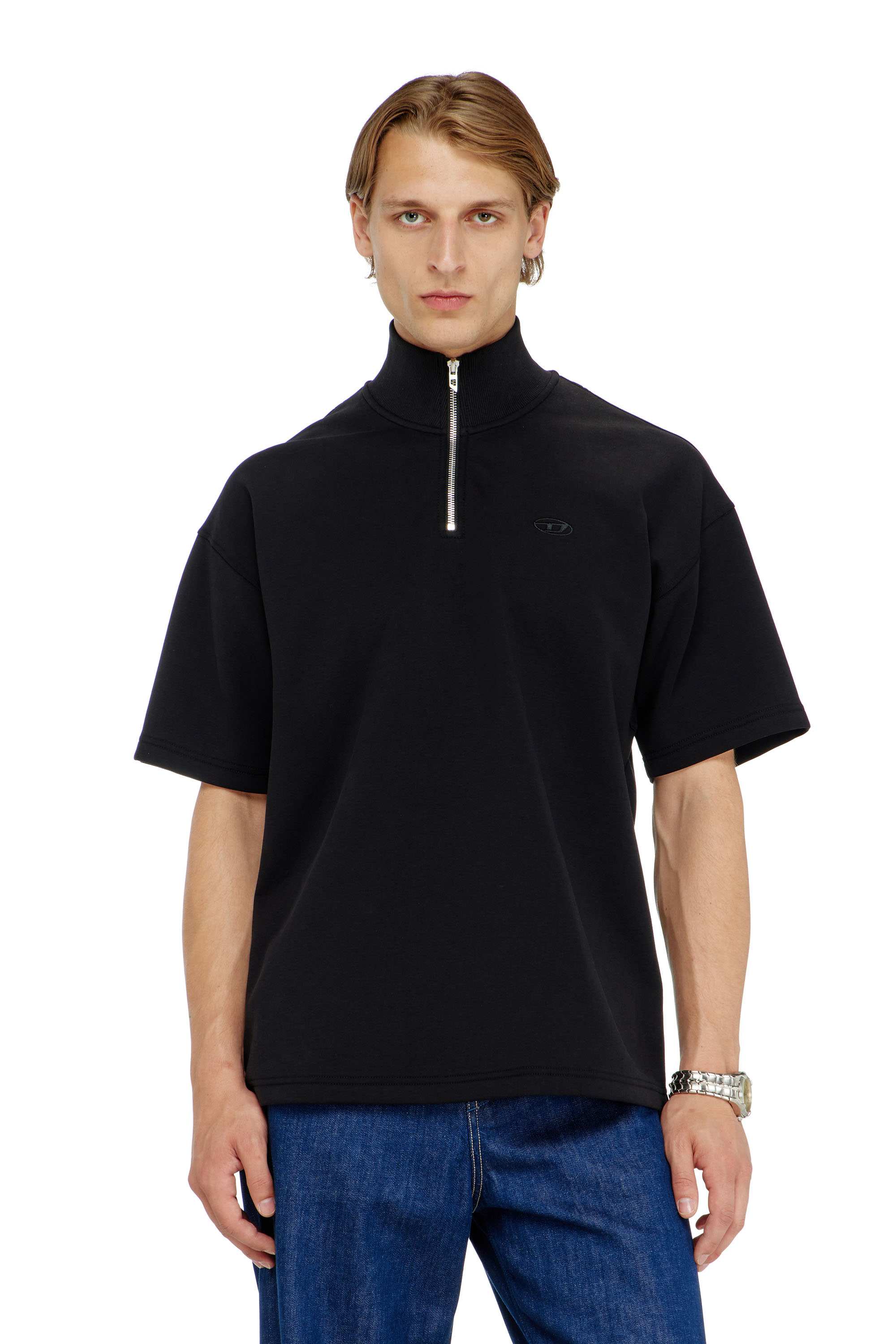Diesel - S-CUBY, Man's Short-sleeve half-zip sweatshirt in light scuba in null - 3