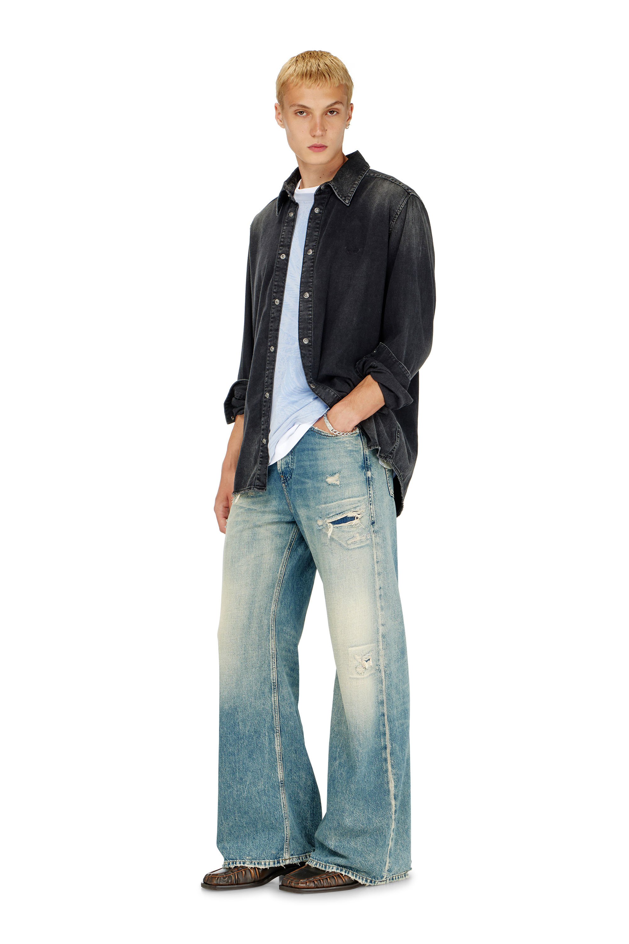 Diesel - D-SIMPLY, Camisa de denim de manga larga Hombre in Negro - 1