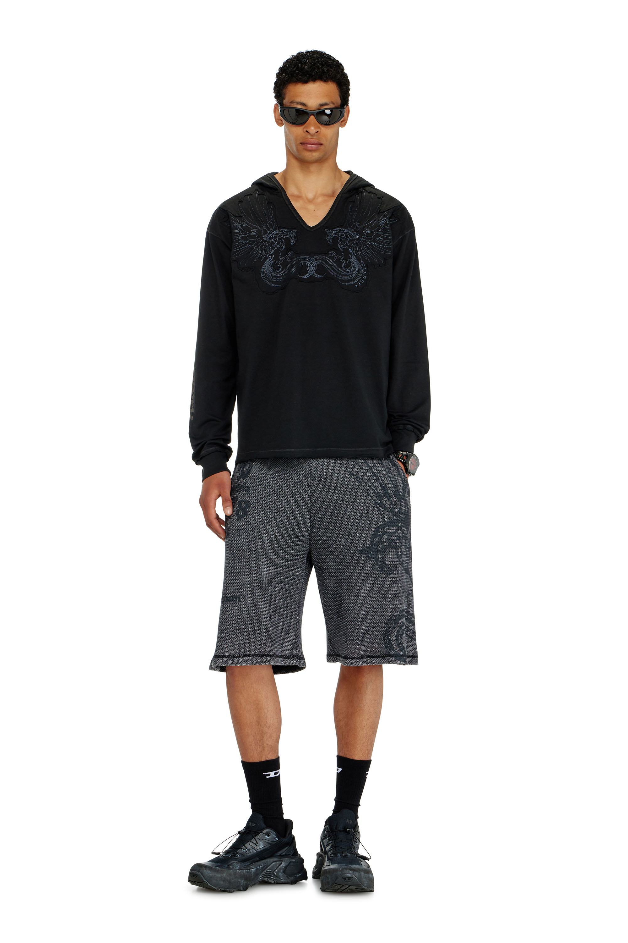 Diesel - T-PHEN-LS-HOOD-RIB, Sudadera con capucha, escote en pico y bordado delantero Hombre in Negro - 2