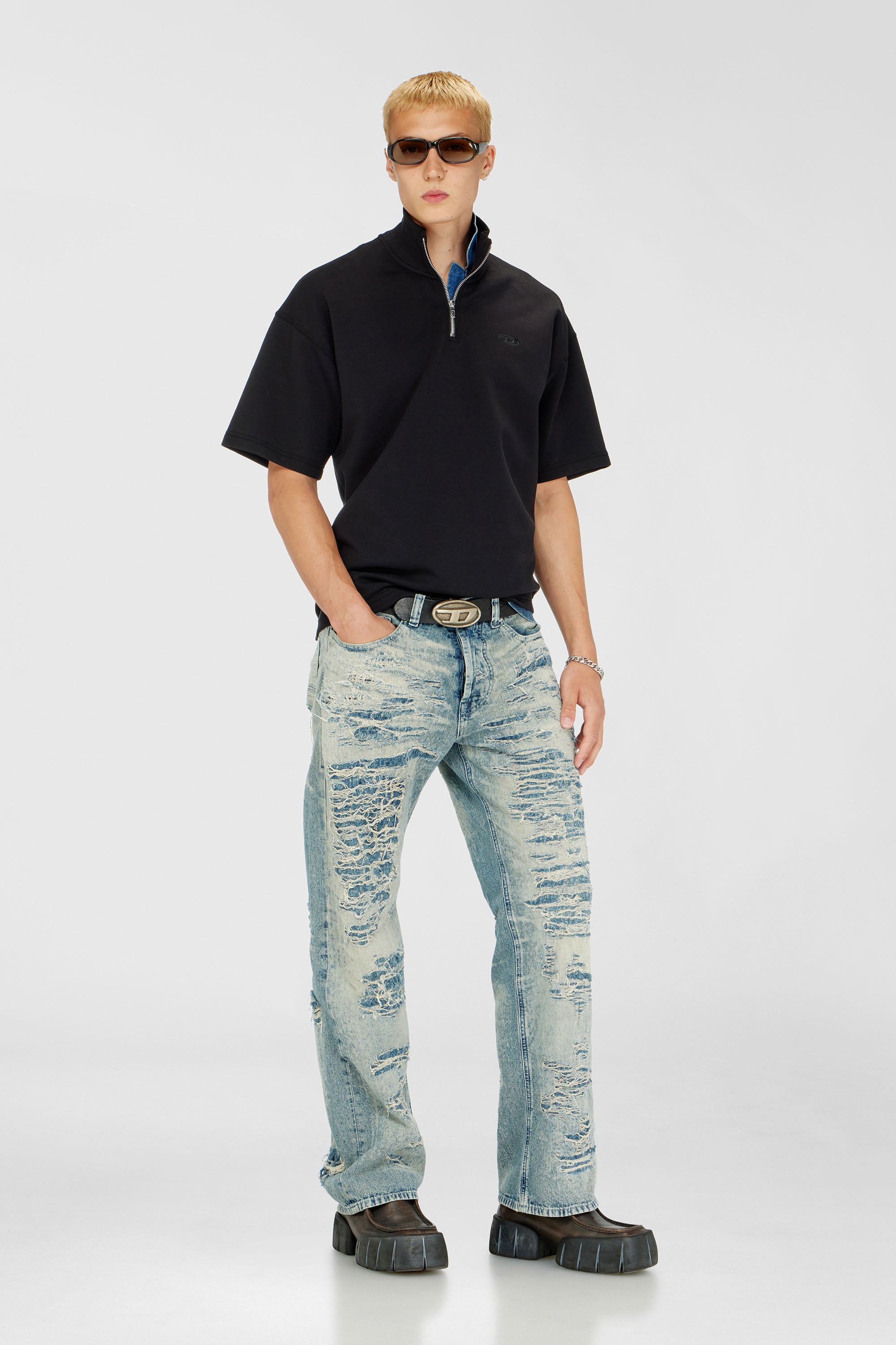 Diesel - S-CUBY, Sudadera de manga corta con media cremallera en scuba ligero Hombre in Negro - 2