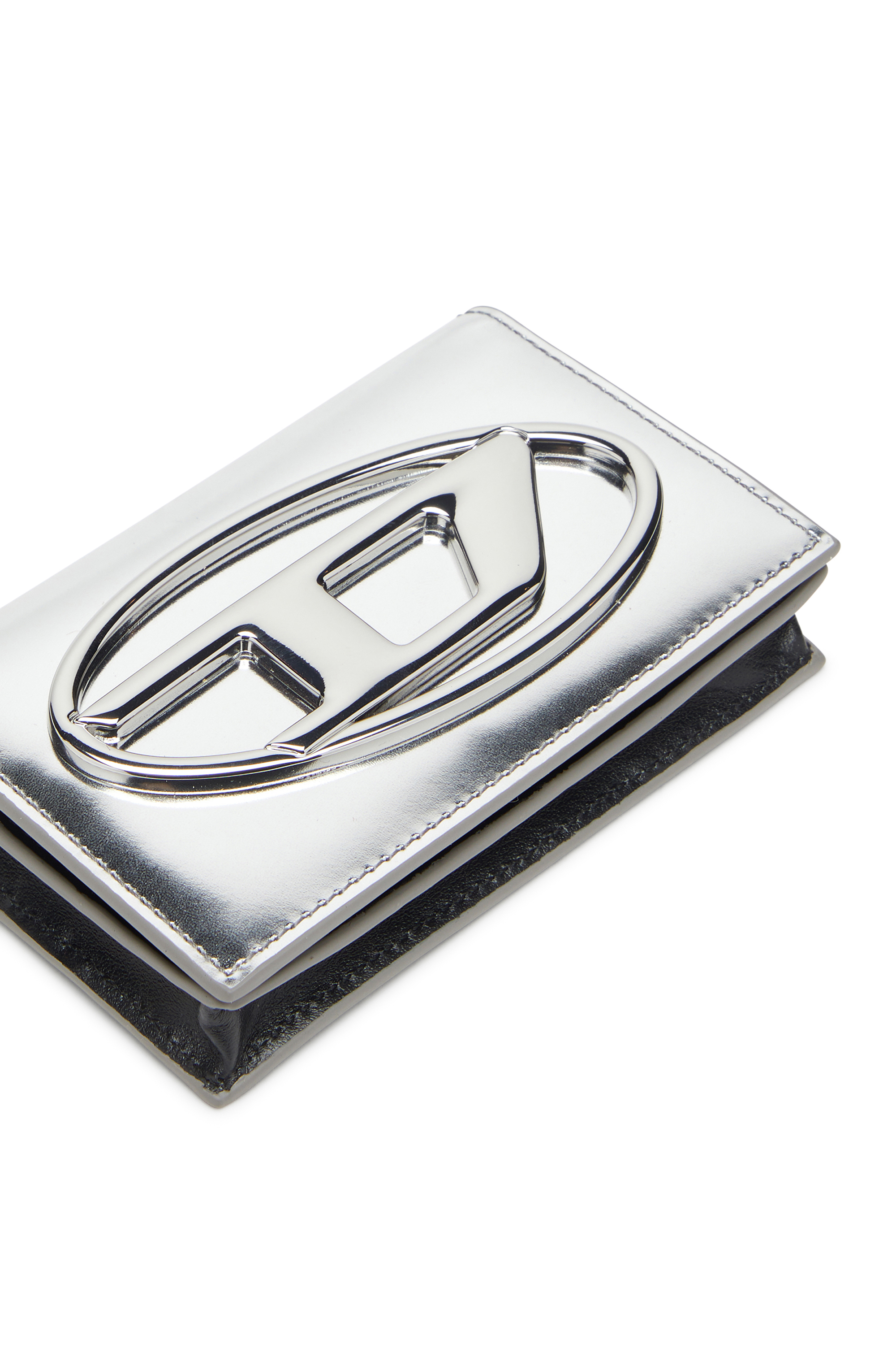 Diesel - 1DR CARD HOLDER IV, Portatarjetas de cuero metálico Mujer in Plateado - 4