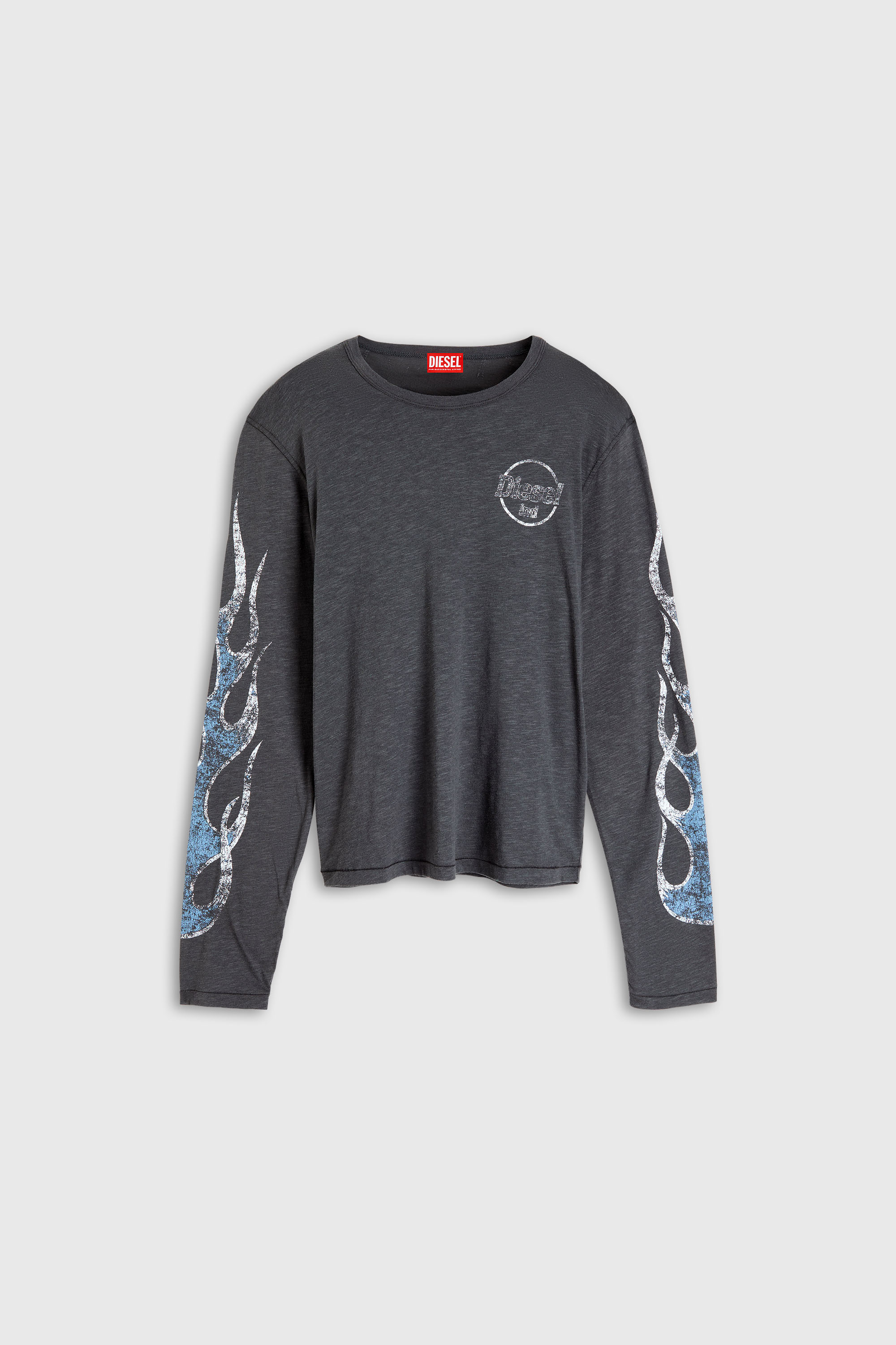 Diesel - T-NOTS-LS, Camiseta de manga larga de jersey flameado con estampado craquelado Hombre in Gris - 2