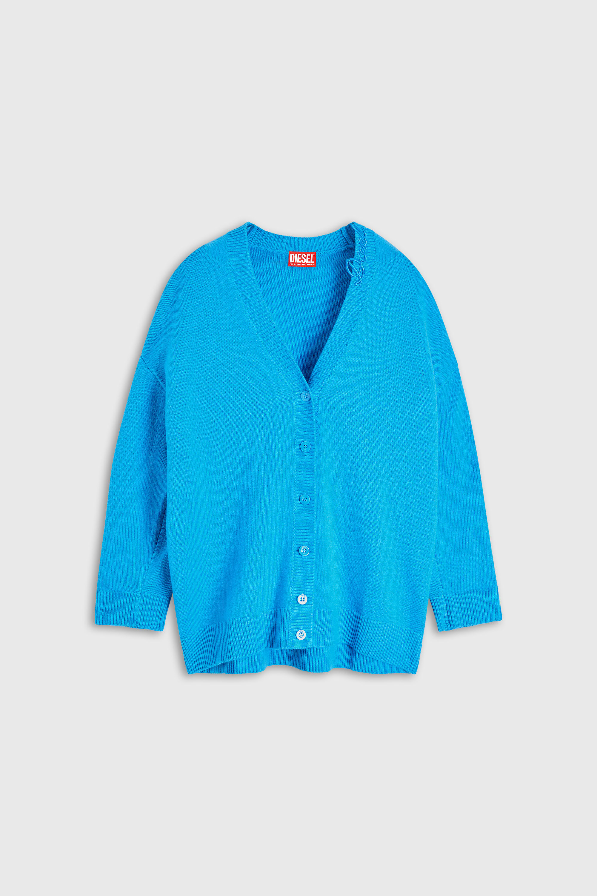 Diesel - M-IMIRA, C&aacute;rdigan de cuello pico de lana con logo en el cuello Mujer in Azul marino - 2