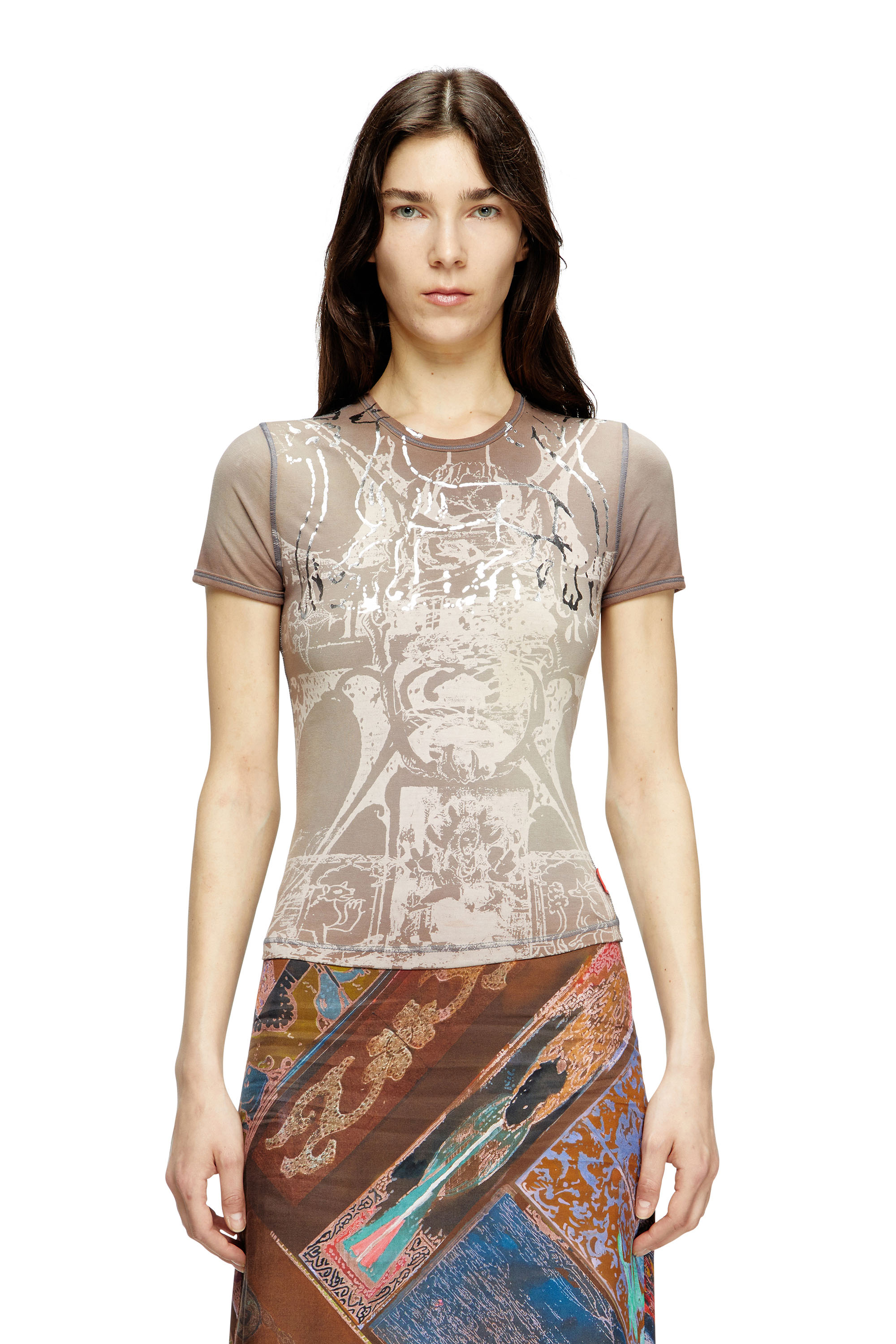 Diesel - T-UNCUTIES-LONG-R6, Camiseta con estampado de lámina Mujer in ToBeDefined - 1