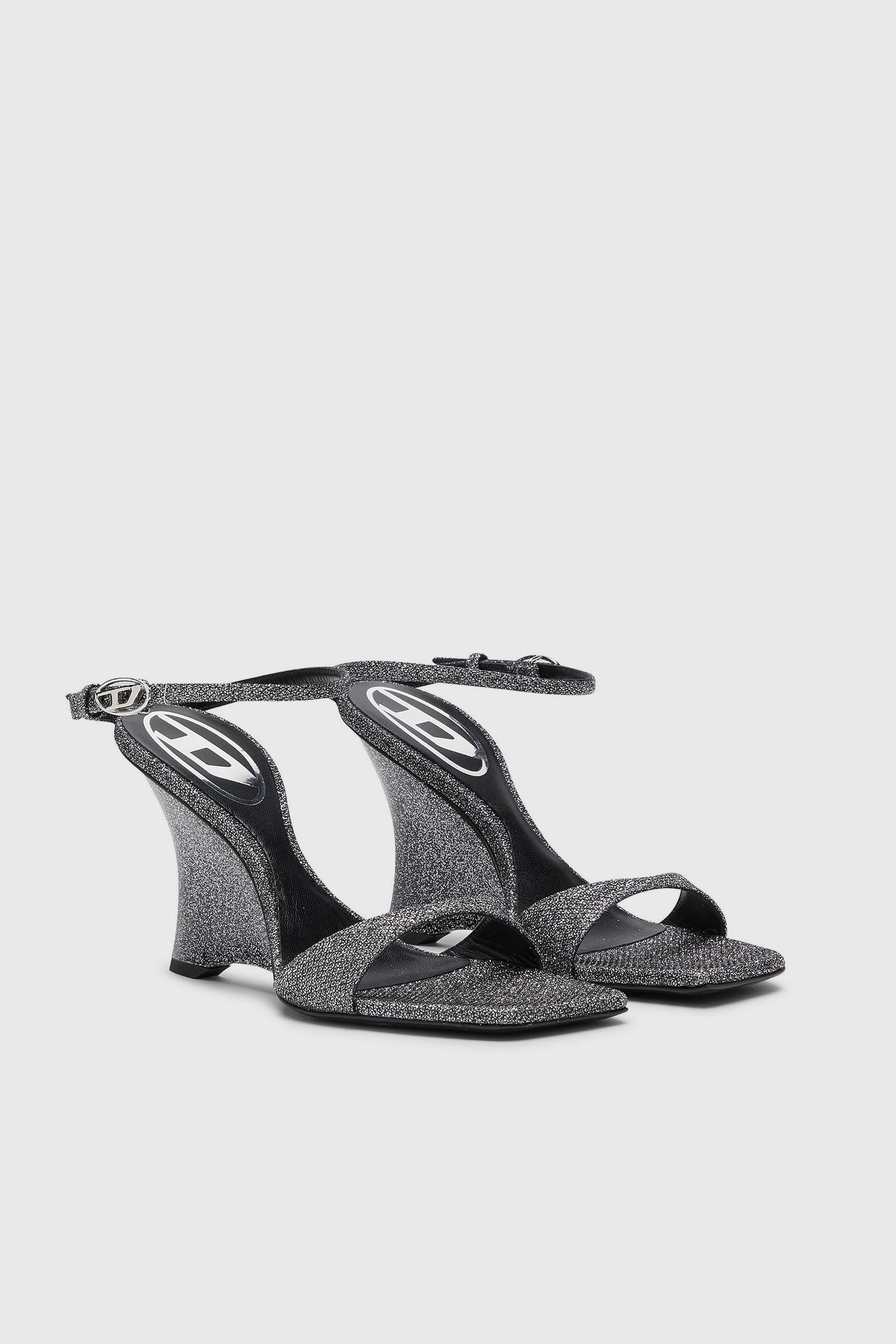 Diesel - D-AMBER SANDAL WEDGE, D-Amber-Sandalias de cu&ntilde;a en tejido Lurex Mujer in Plateado - 2