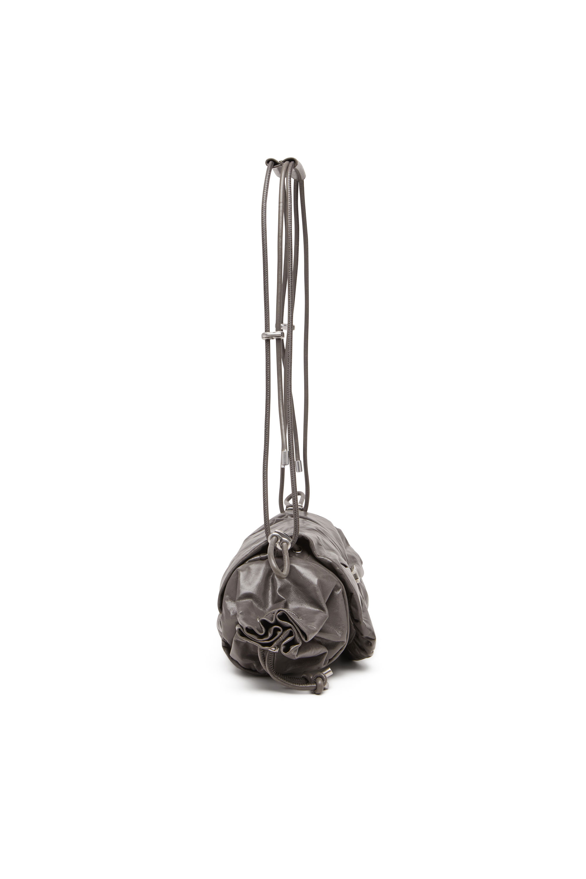 Diesel - SCRUNCH-D SHOULDER M, Scrunch-D M-Bolso de hombro en cuero brillante Mujer in Gris - 3