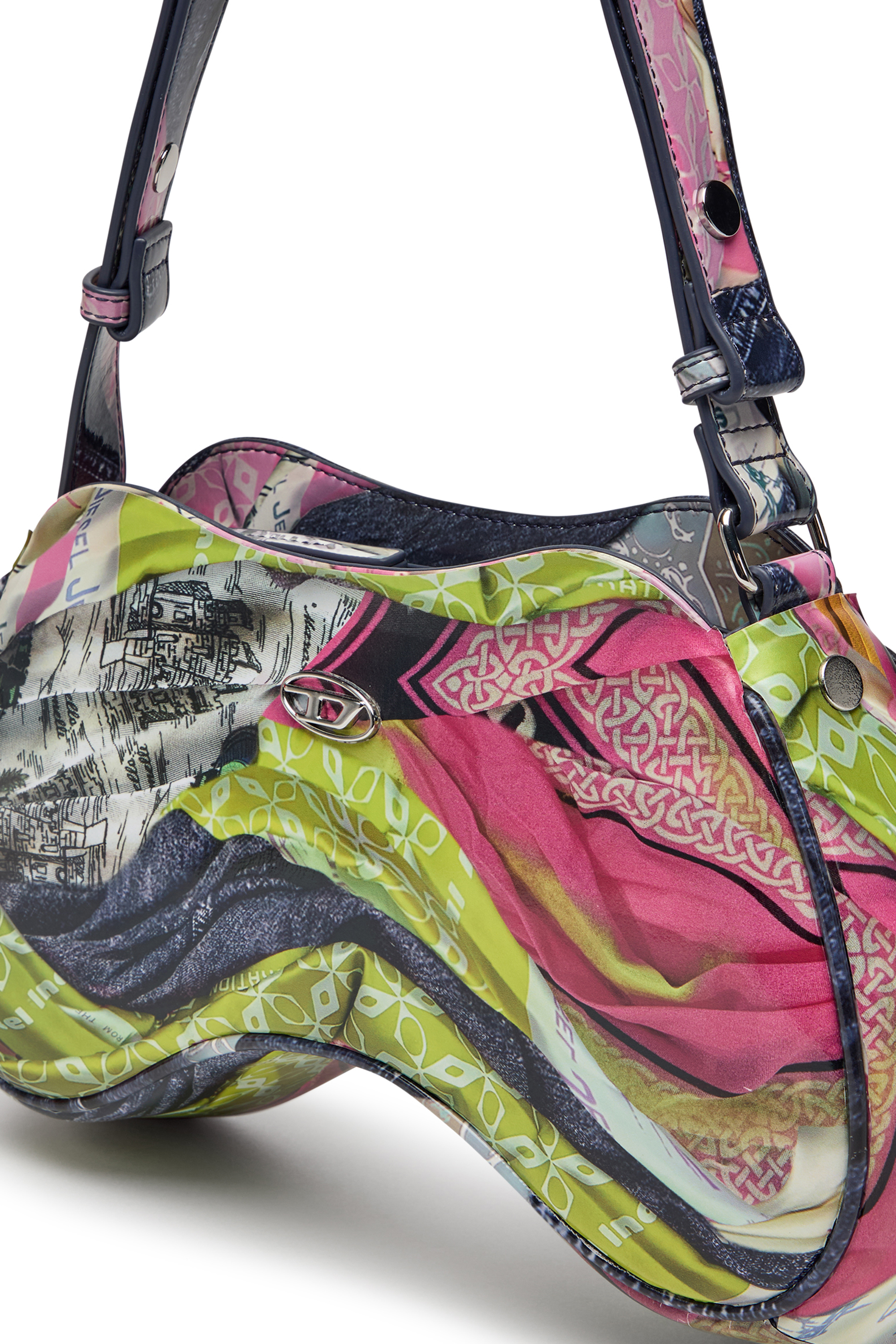 Diesel - PLAY SHOULDER, Woman's Play-Glossy shoulder bag with print in Pink/Yellow - 4