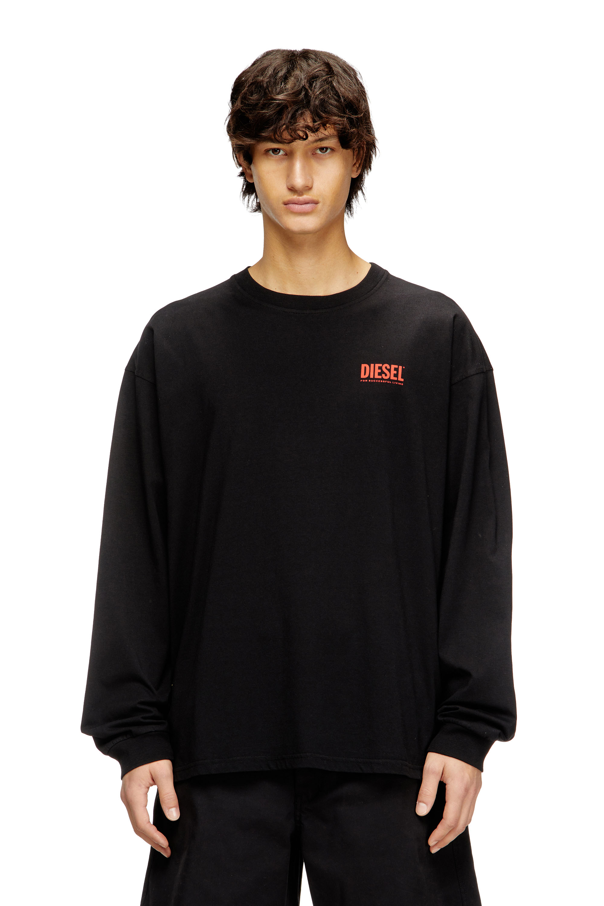 Diesel - T-BOXT-LS-BISK, Camiseta de manga larga y corte relajado con logotipos de Diesel Hombre in Negro - 1