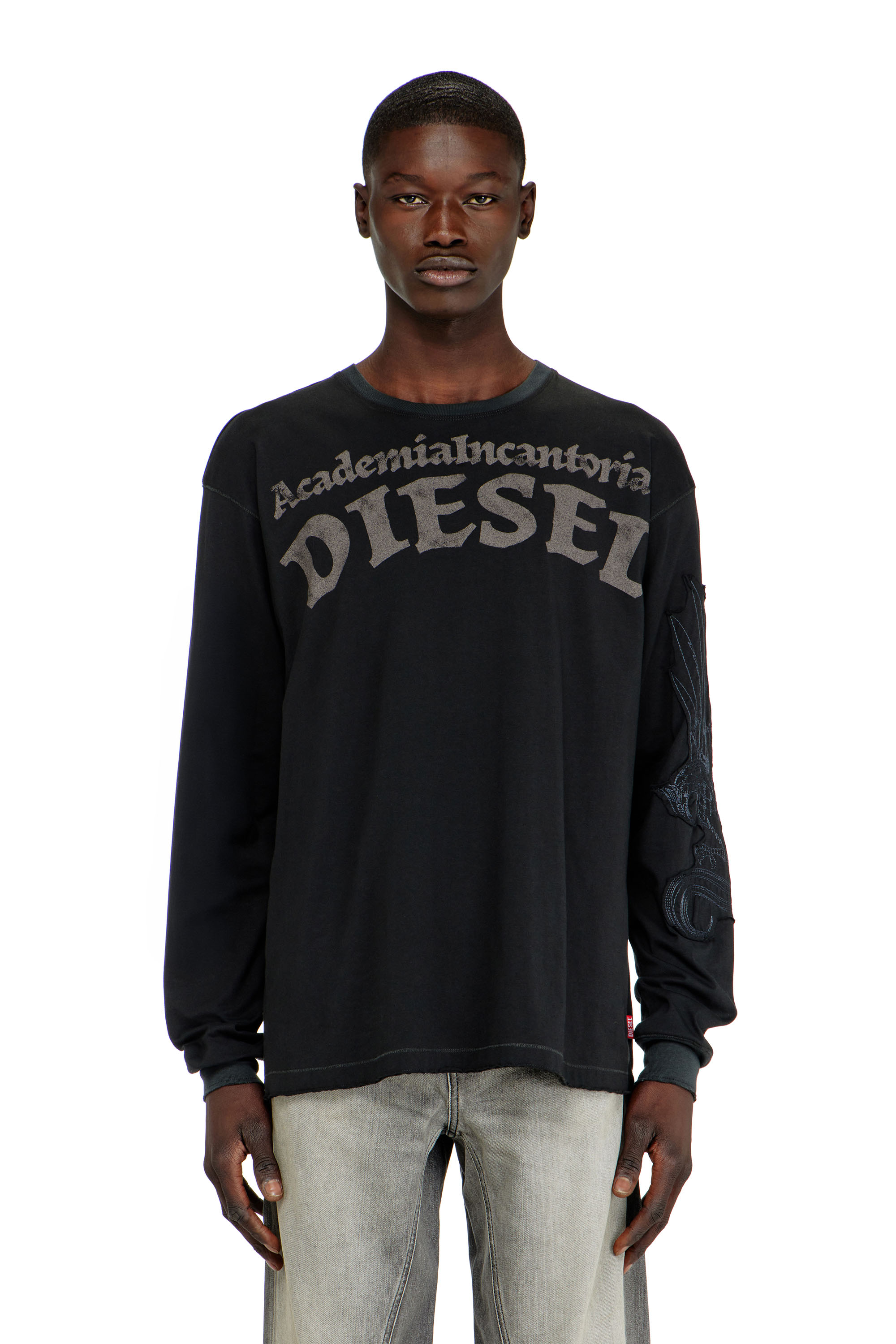 Diesel - T-NORM-LS-AA3, Camiseta de manga larga con estampados y parches Hombre in Negro - 1