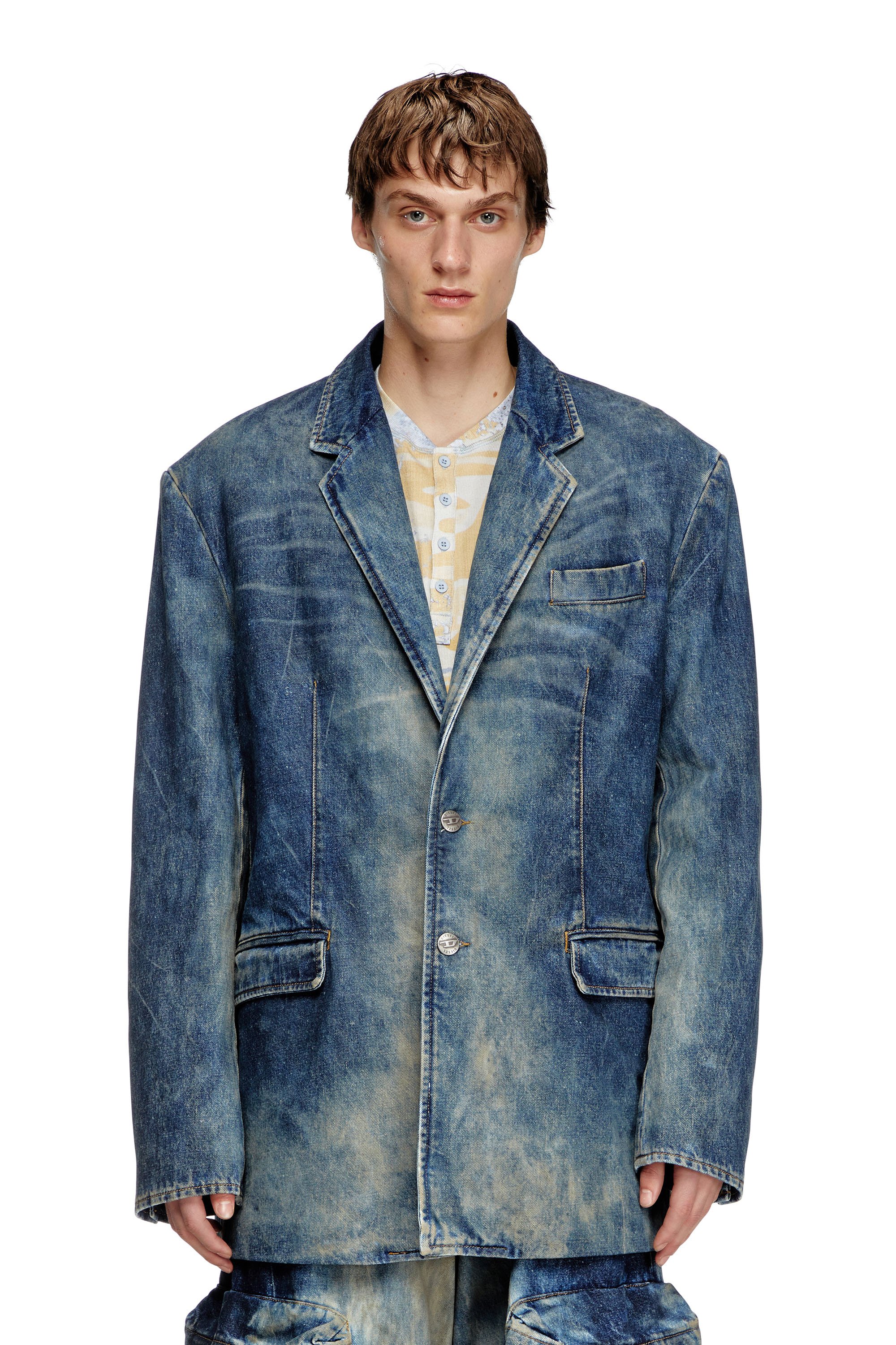 Diesel - D-OVER-DD, Blazer en denim tratado a mano con efecto de suciedad Unisex in Azul marino - 1