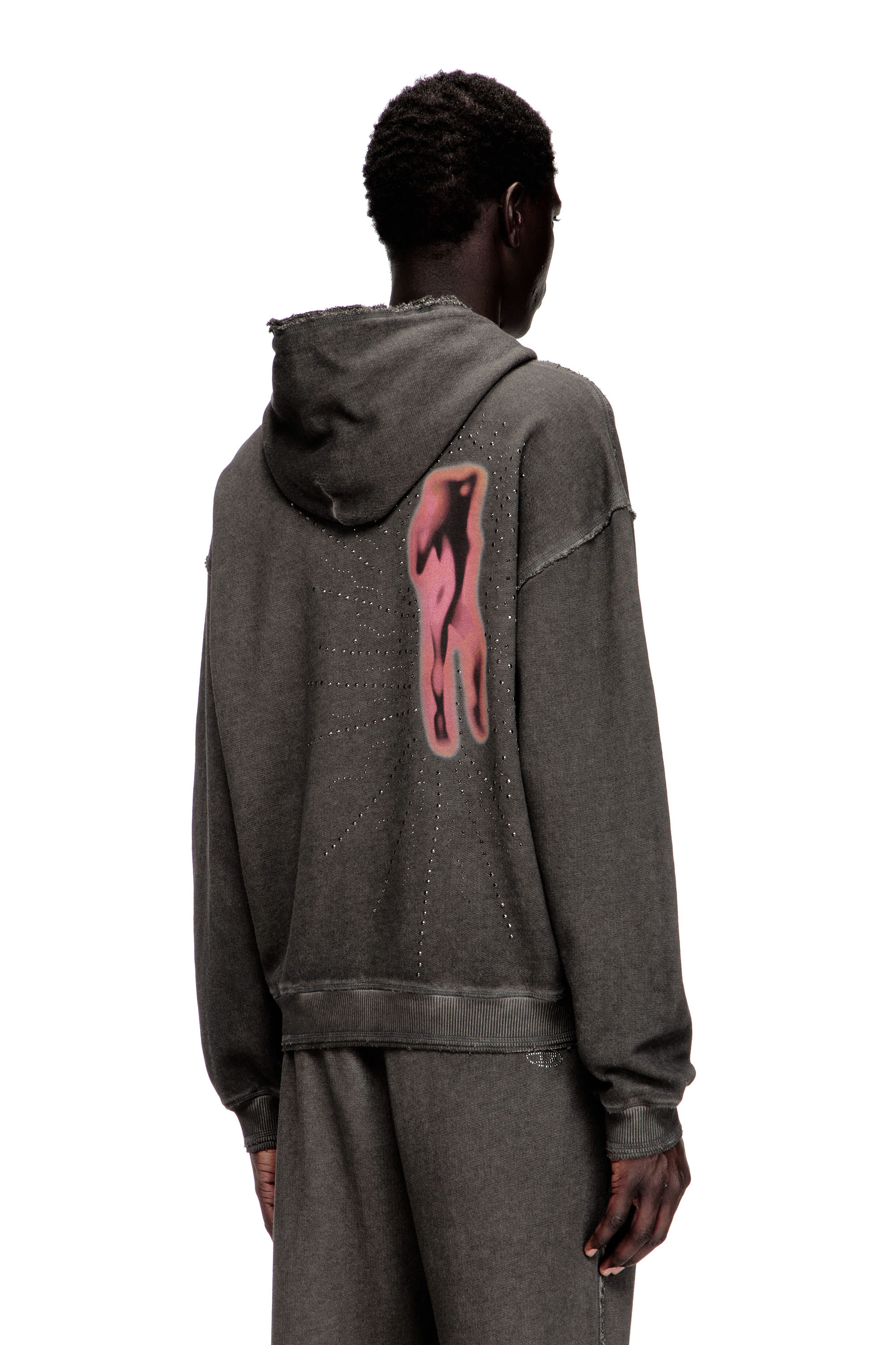 Diesel - S-QUINN-HOOD, Sudadera con capucha con estampado y tachuelas Hombre in Gris - 4